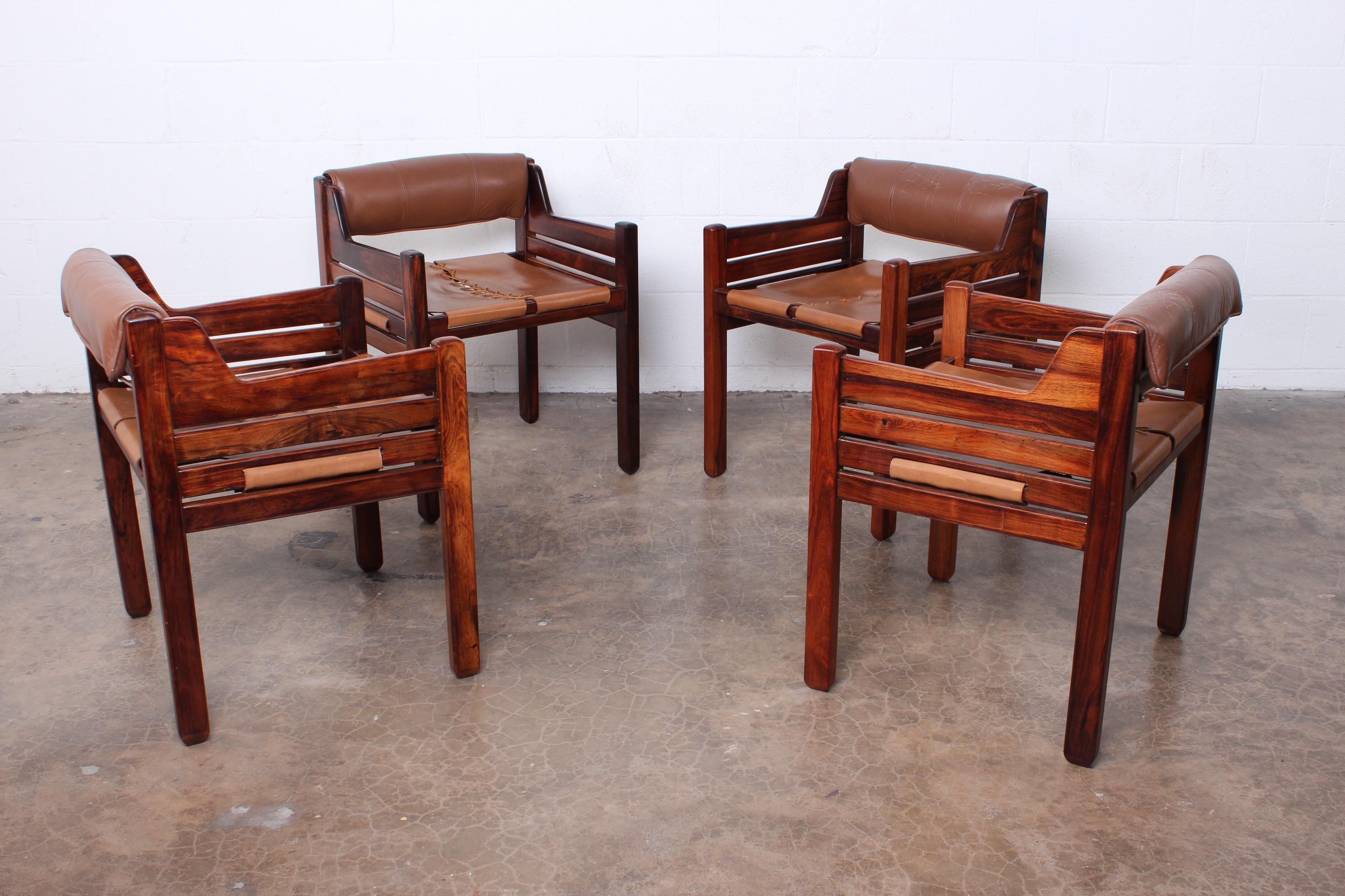Mid-20th Century Set of Four Jean Gillon Rosewood and Leather Armchairs