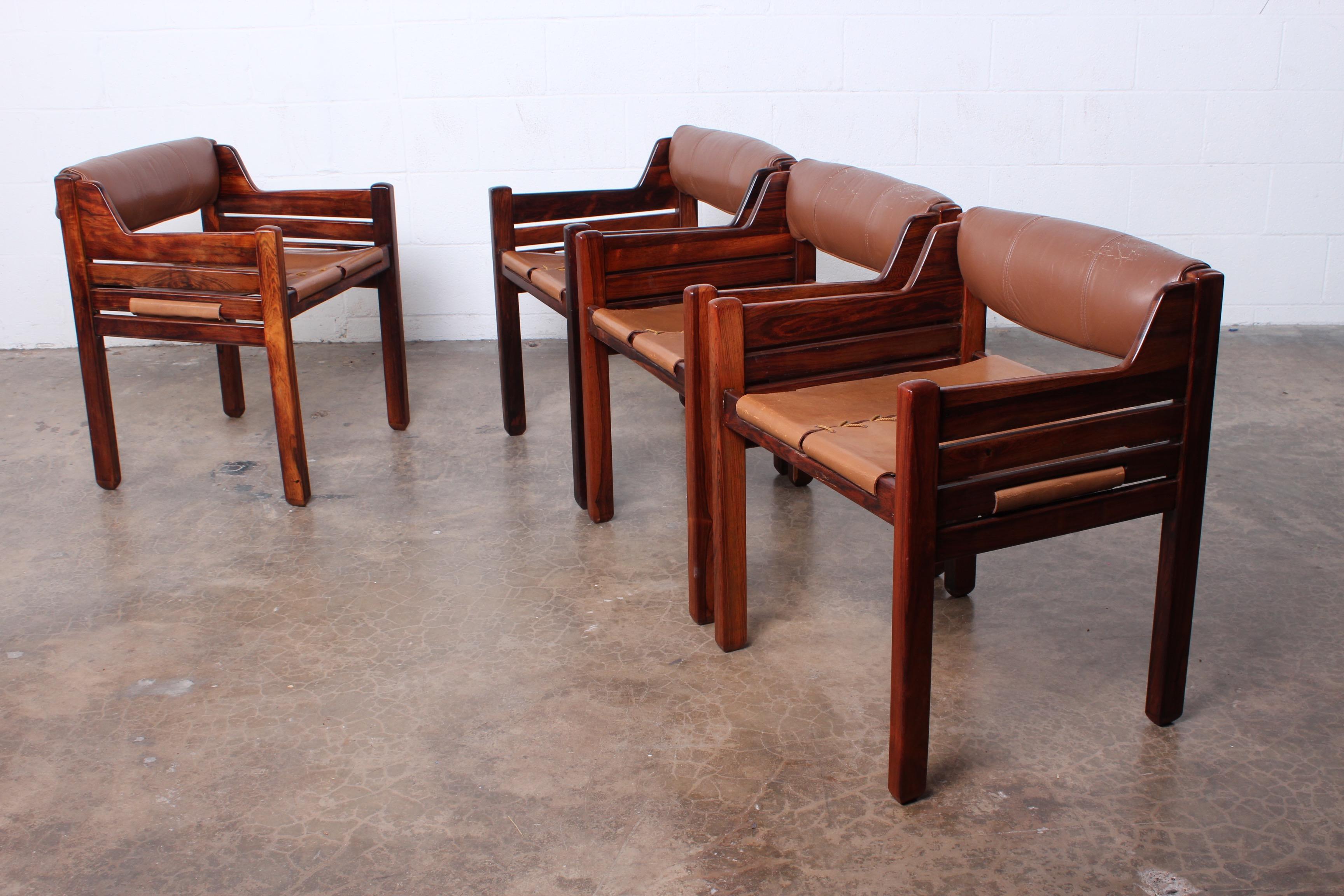 Set of Four Jean Gillon Rosewood and Leather Armchairs 2