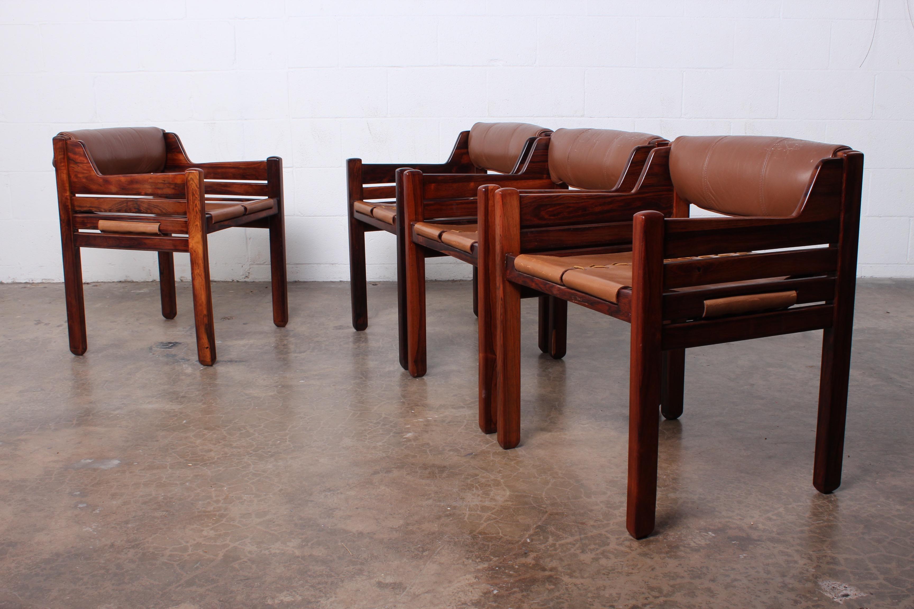 Set of Four Jean Gillon Rosewood and Leather Armchairs 3