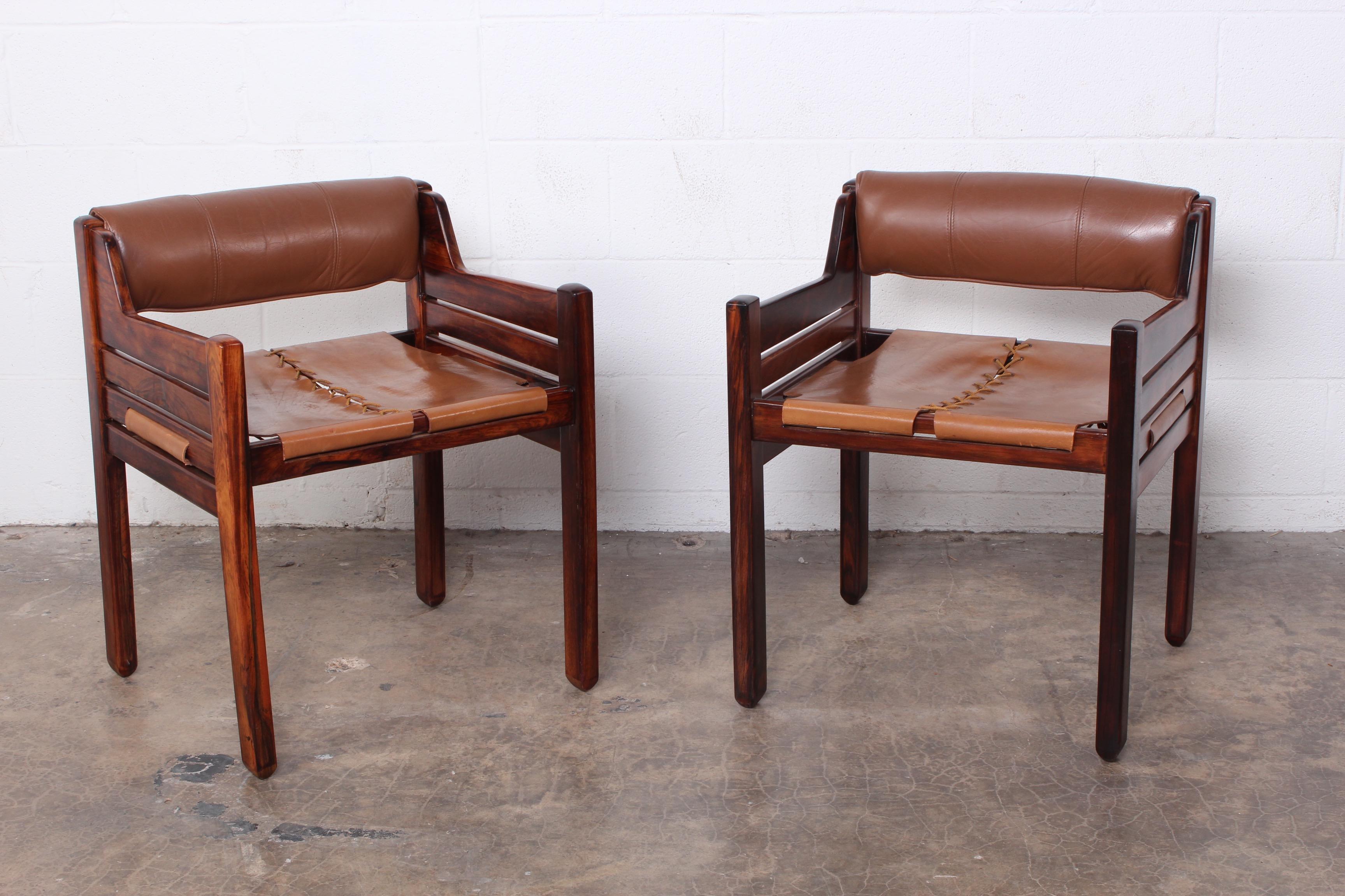 Set of Four Jean Gillon Rosewood and Leather Armchairs 4