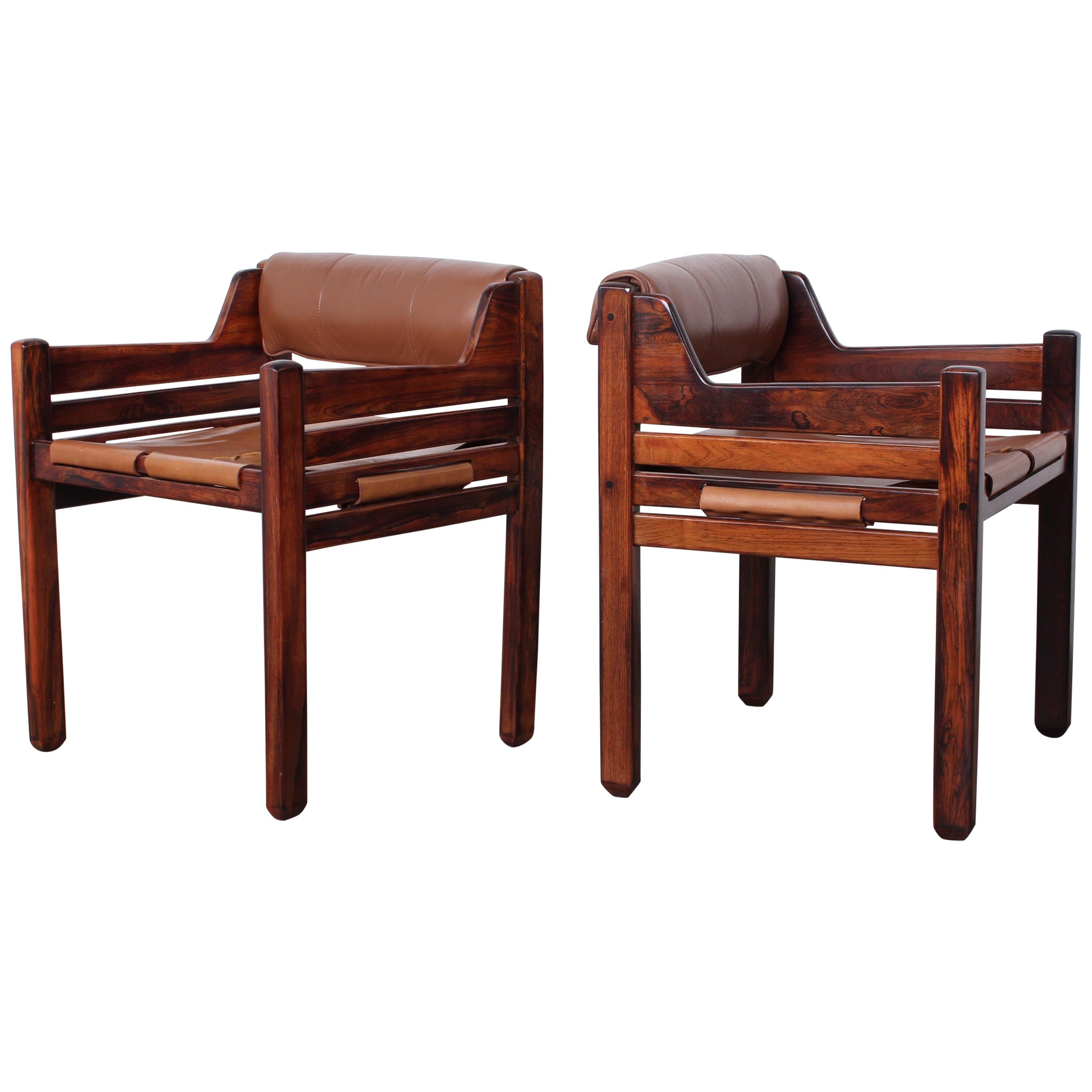 Set of Four Jean Gillon Rosewood and Leather Armchairs