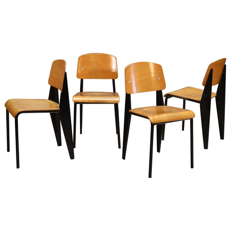 Jean Prouvé set of four Standard chairs, 1950s, offered by Dobrinka Salzman