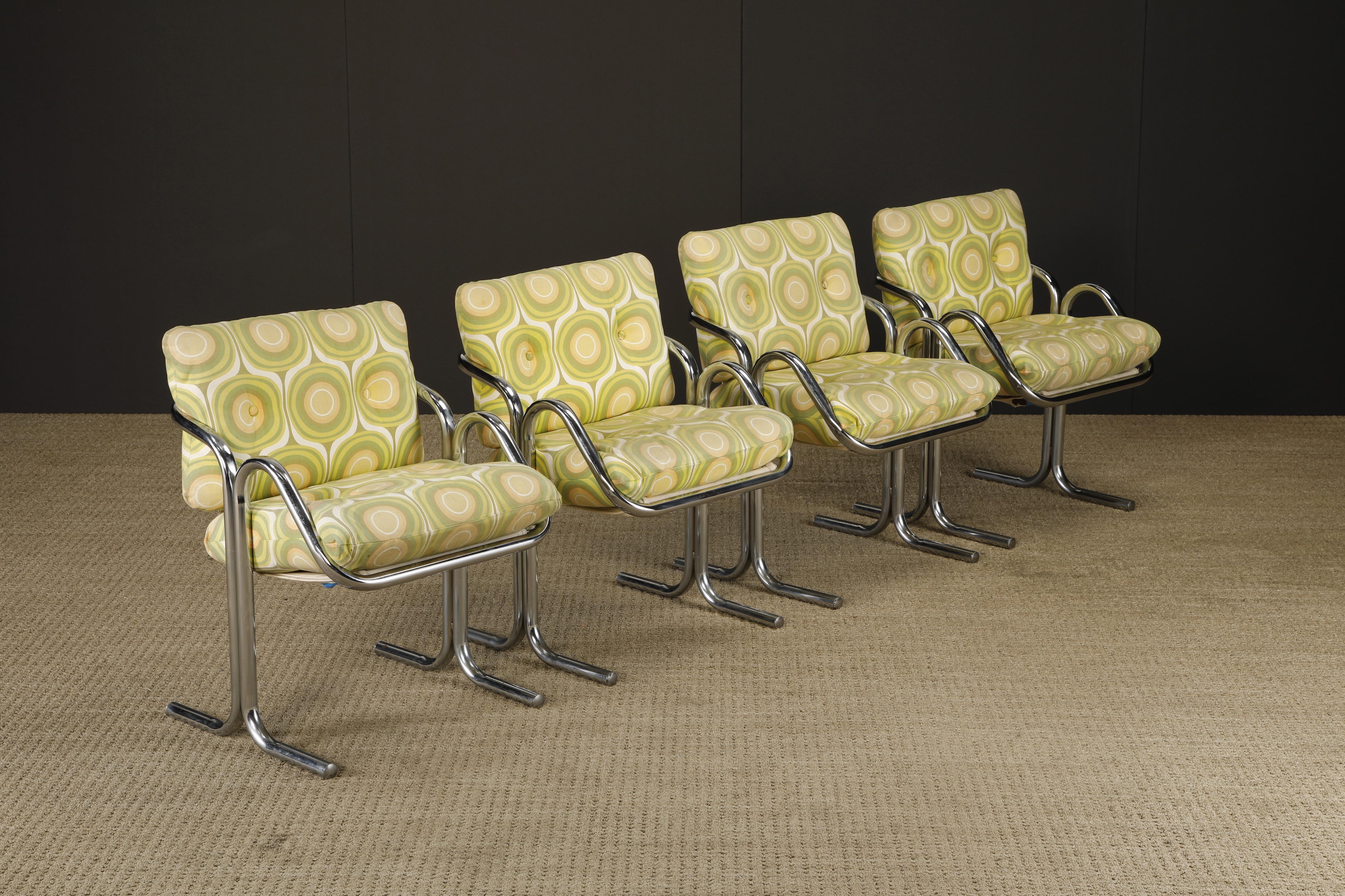 Vier verchromte Jerry Johnson 'Arcadia' Sling Chairs für Landes, 1970er Jahre (Ende des 20. Jahrhunderts) im Angebot