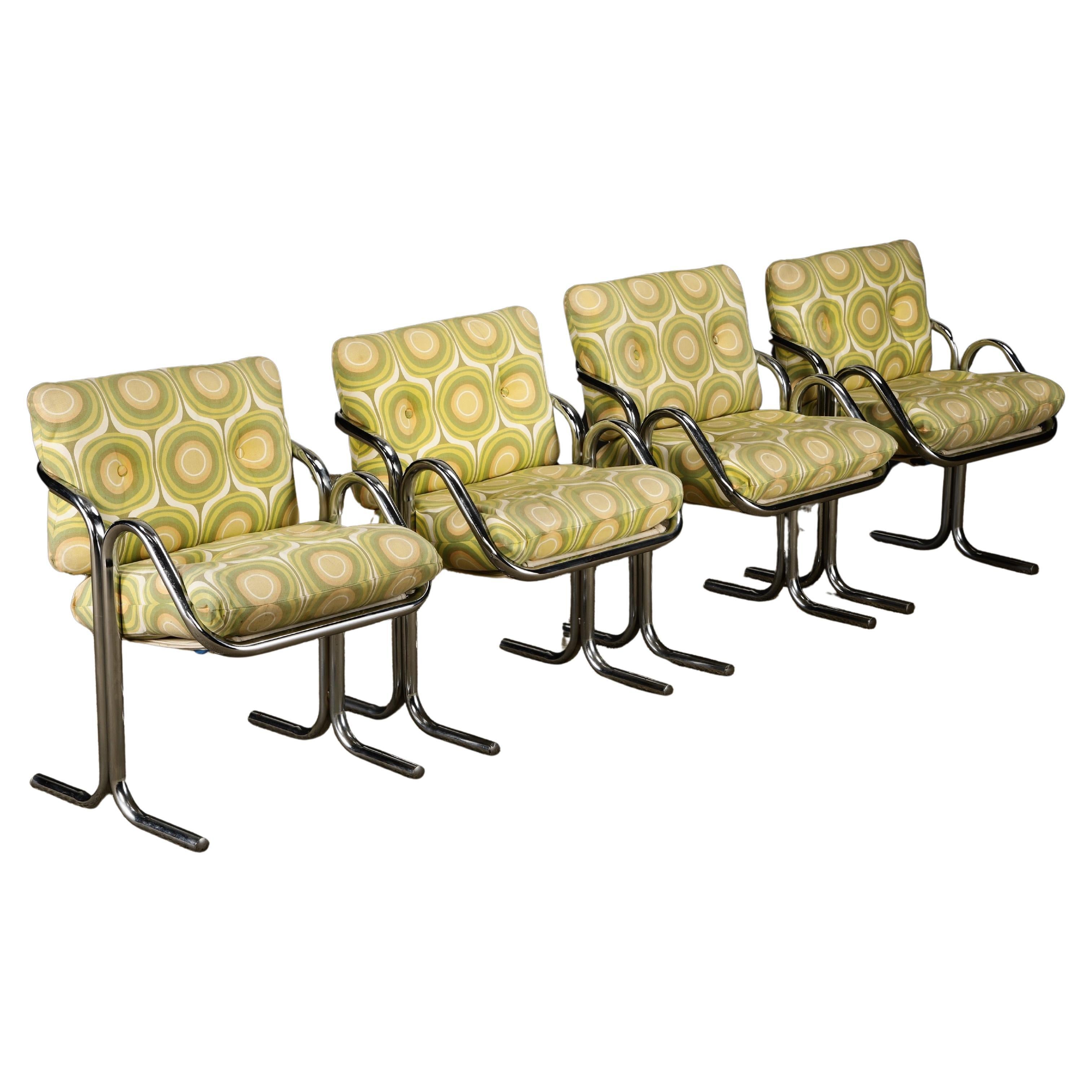 Vier verchromte Jerry Johnson 'Arcadia' Sling Chairs für Landes, 1970er Jahre im Angebot