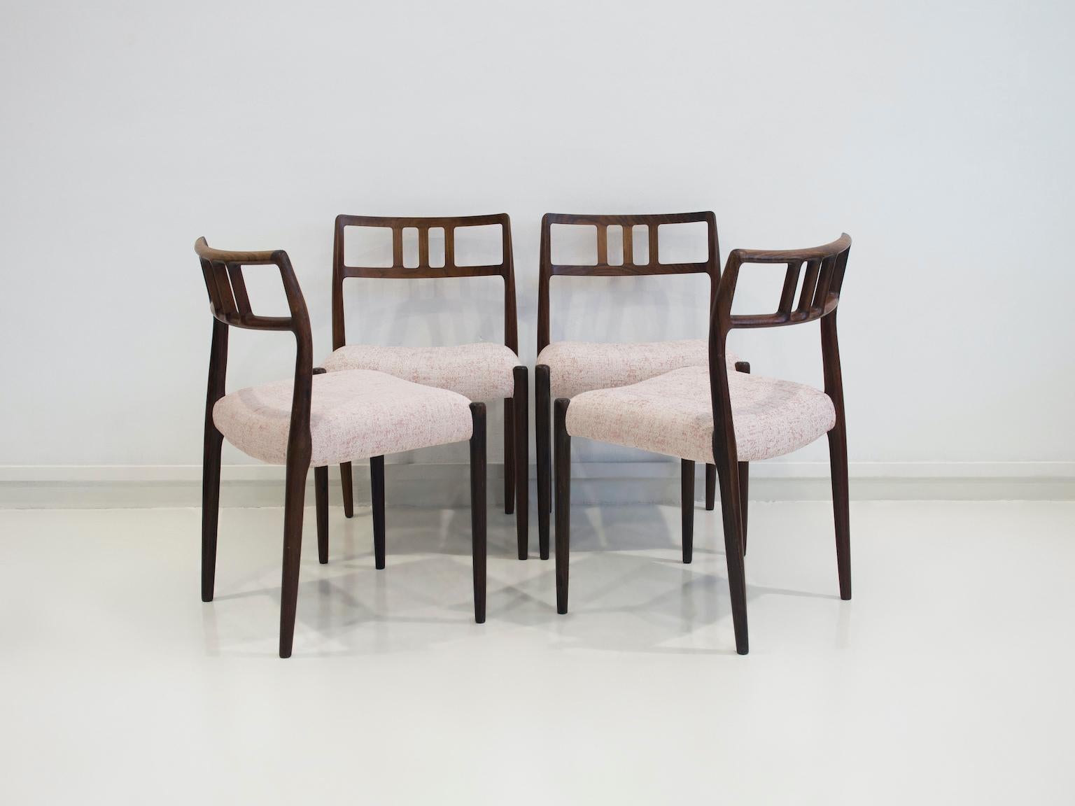 Scandinavian Modern Set of Four J.L. Møllers Hardwood Chairs, Model 79