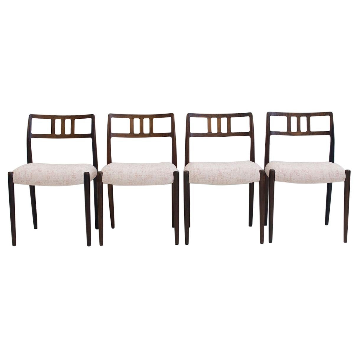 Set of Four J.L. Møllers Hardwood Chairs, Model 79