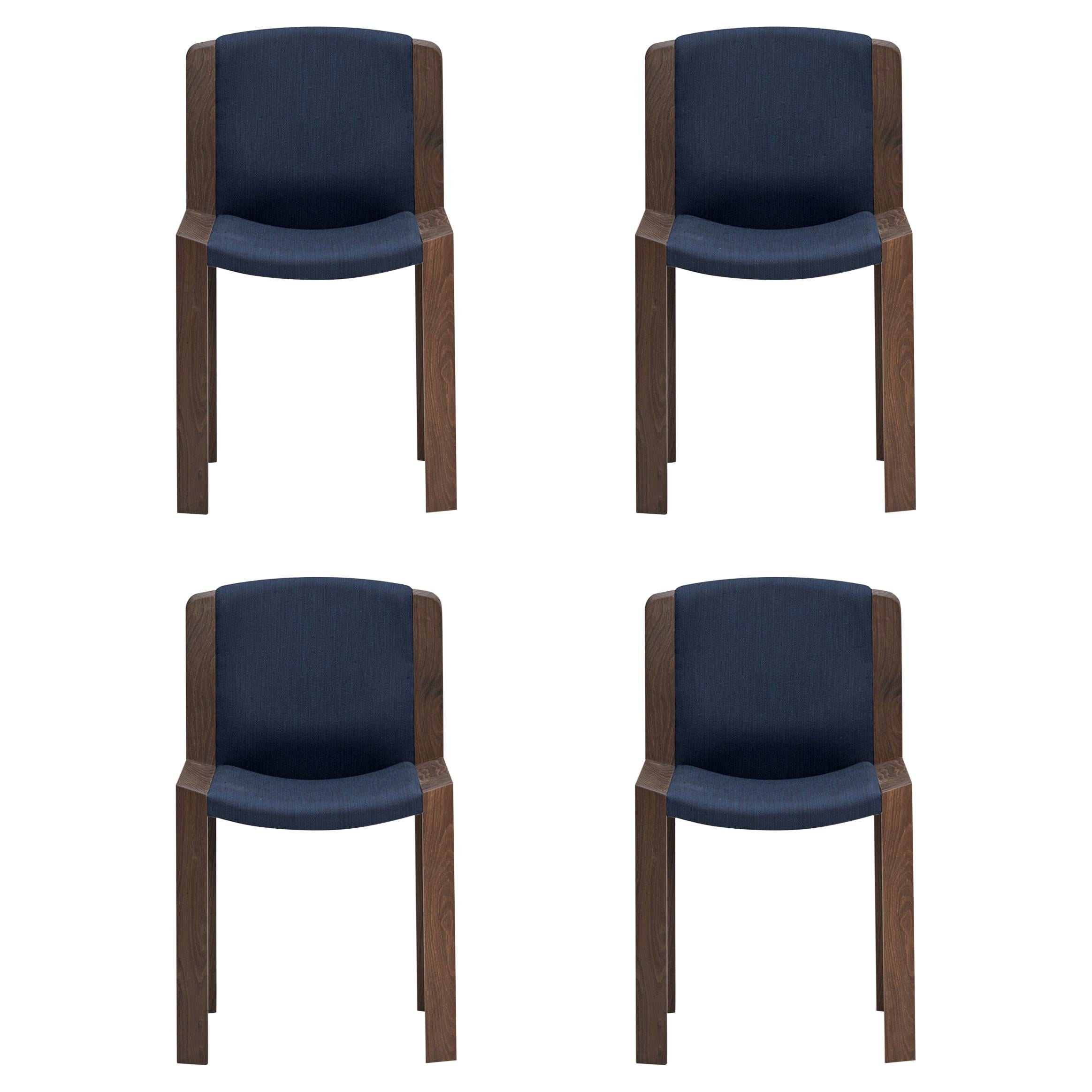 Set of Four Joe Colombo 'Chair 300' Wood and Kvadrat Fabric by Karakter
