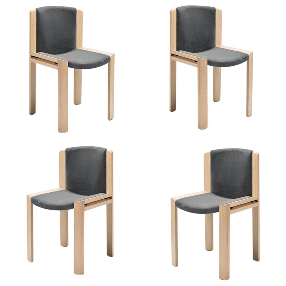 Set of Four Joe Colombo 'Chair 300' Wood and Kvadrat Fabric by Karakter For Sale