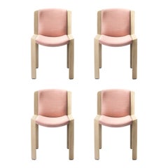 Set of Four Joe Colombo 'Chair 300' Wood and Kvadrat Fabric by Karakter