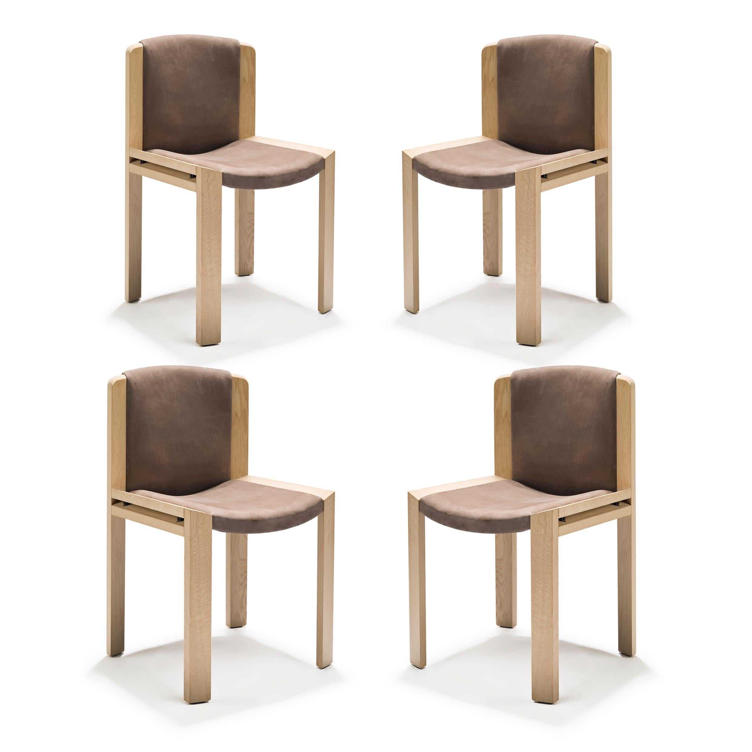 Set of Four Joe Colombo 'Chair 300' Wood and Sørensen Leather by Karakter 4