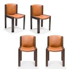 Set of Four Joe Colombo 'Chair 300' Wood and Sørensen Leather by Karakter