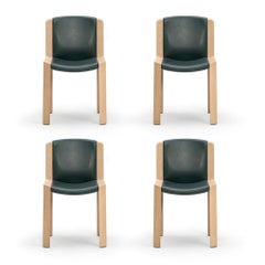 Set of Four Joe Colombo 'Chair 300' Wood and Sørensen Leather by Karakter