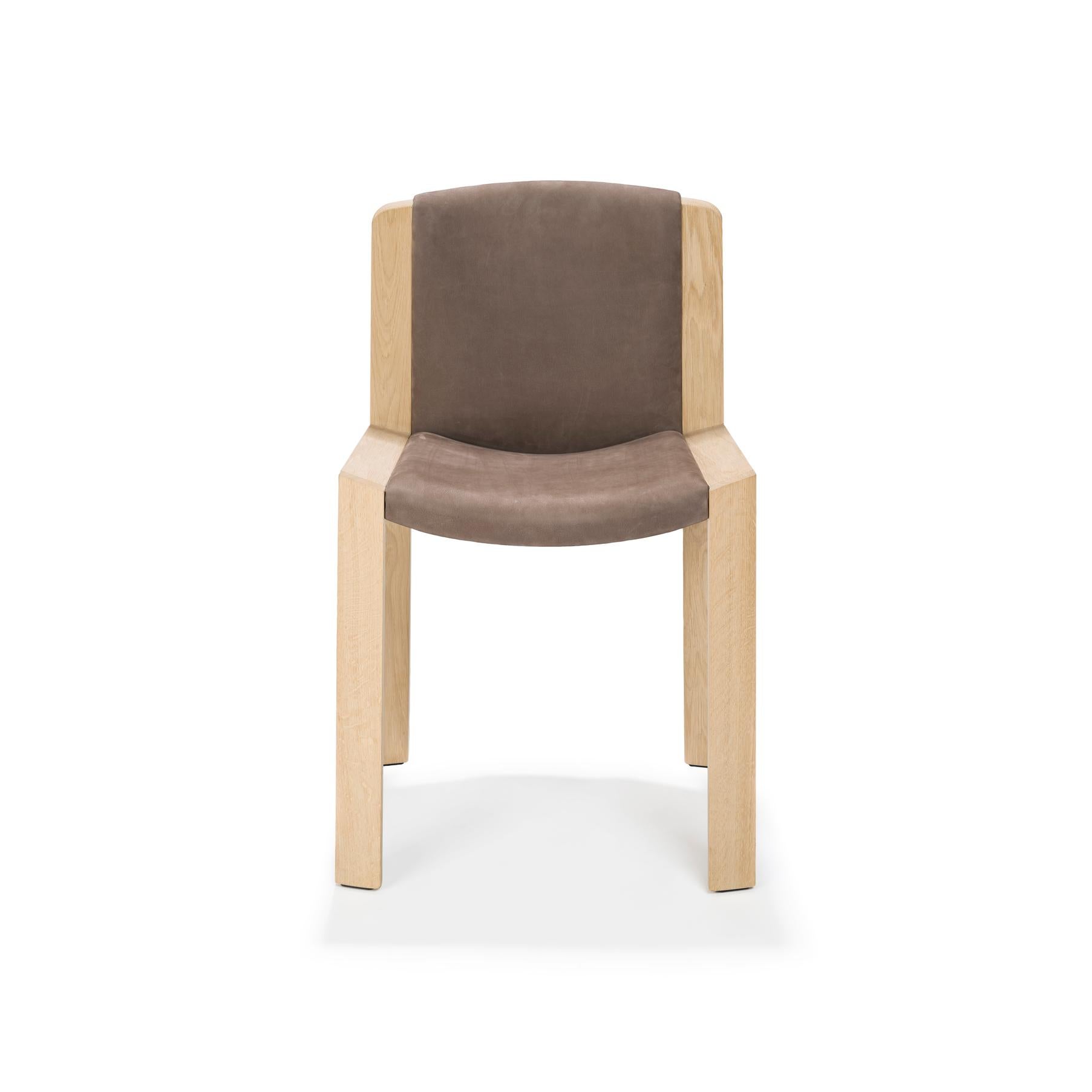Set of Four Joe Colombo 'Chair 300' Wood and Sørensen Leather by Karakter For Sale 1