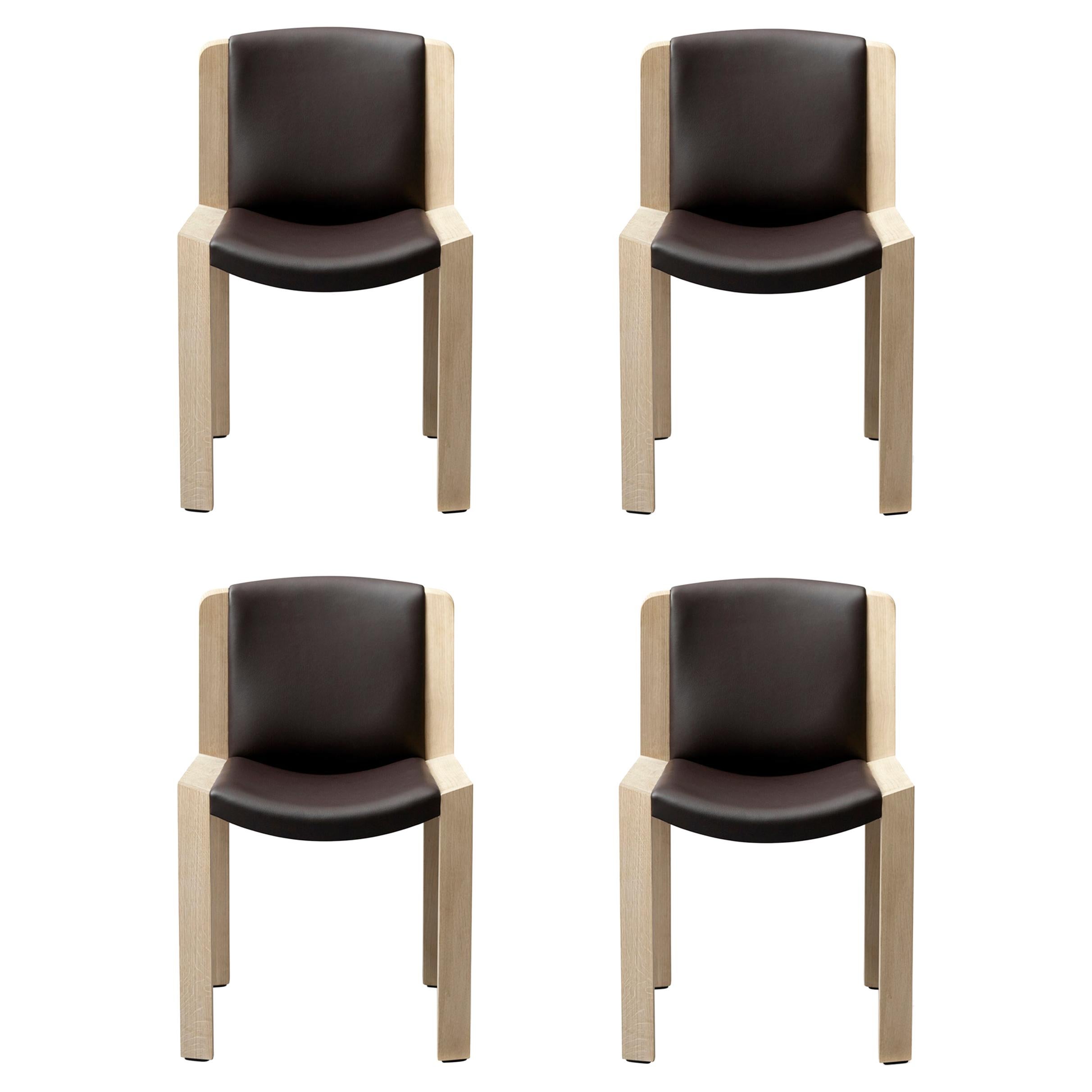 Set of Four Joe Colombo 'Chair 300' Wood and Sørensen Leather by Karakter  For Sale at 1stDibs