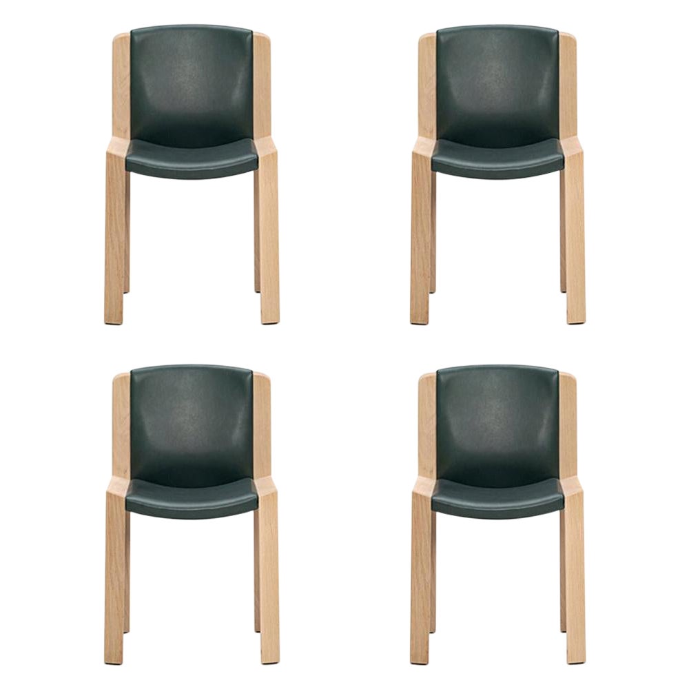 Set of Four Joe Colombo 'Chair 300' Wood and Sørensen Leather by Karakter