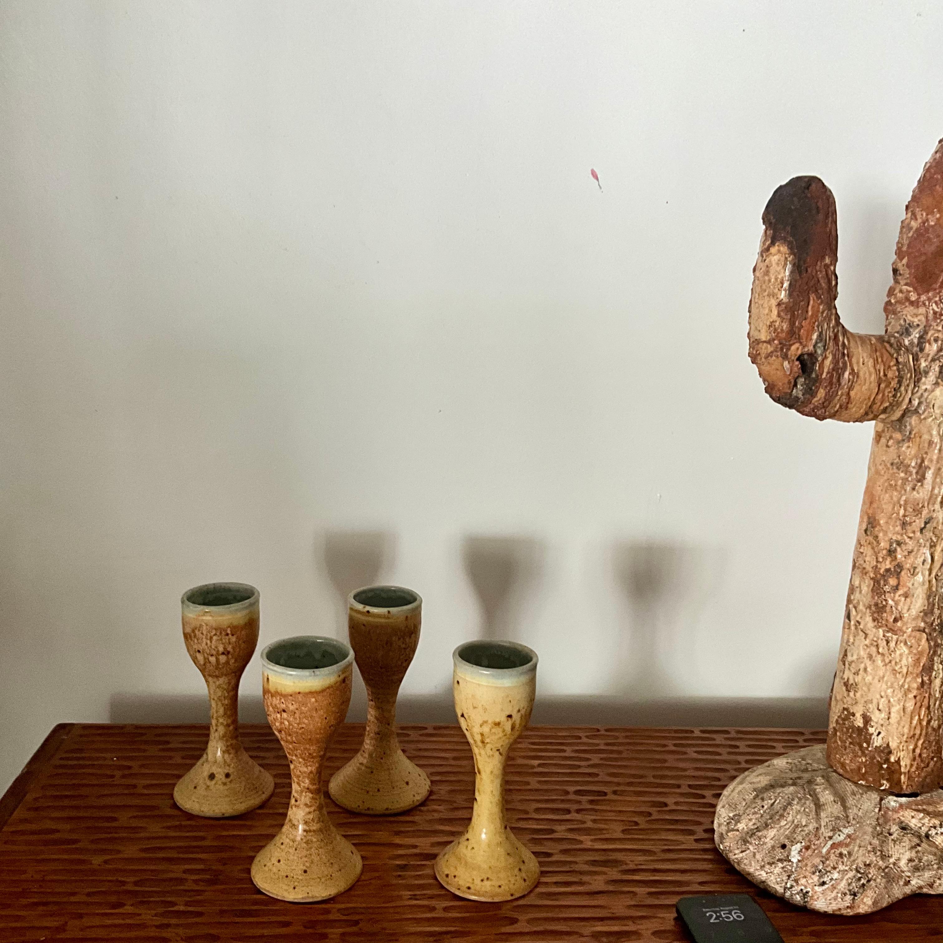 20th Century Set of Four Joel Knanishu Signed Studio Pottery Goblets, Hand-Thrown Mid-Centur For Sale