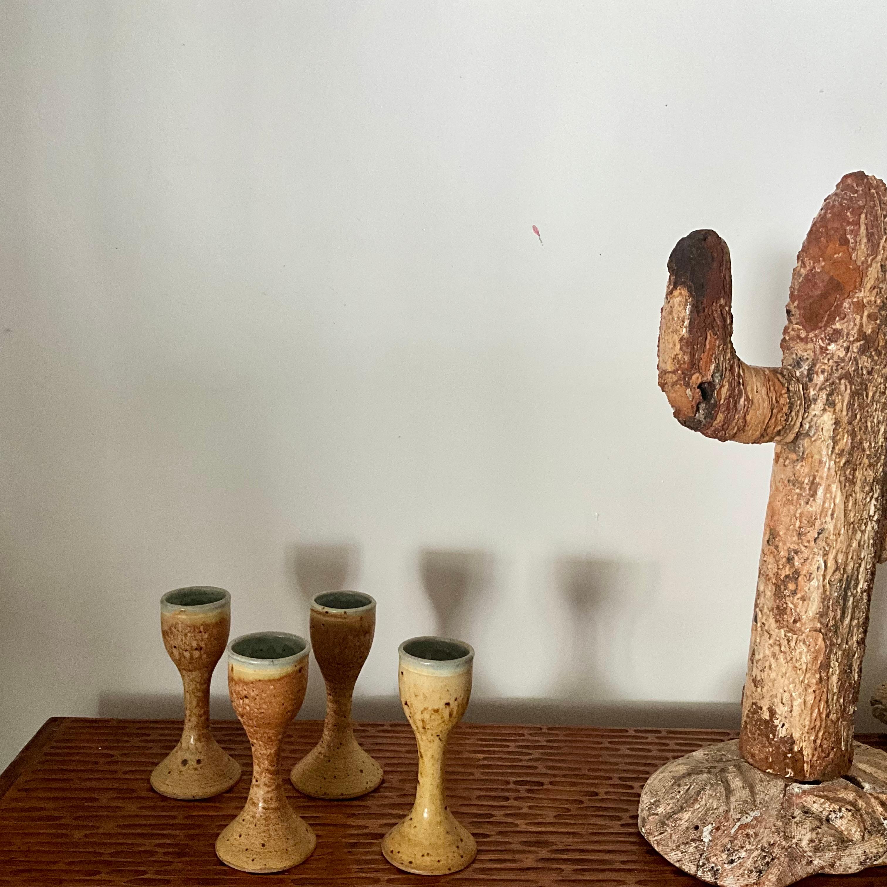 Set of Four Joel Knanishu Signed Studio Pottery Goblets, Hand-Thrown Mid-Centur For Sale 1