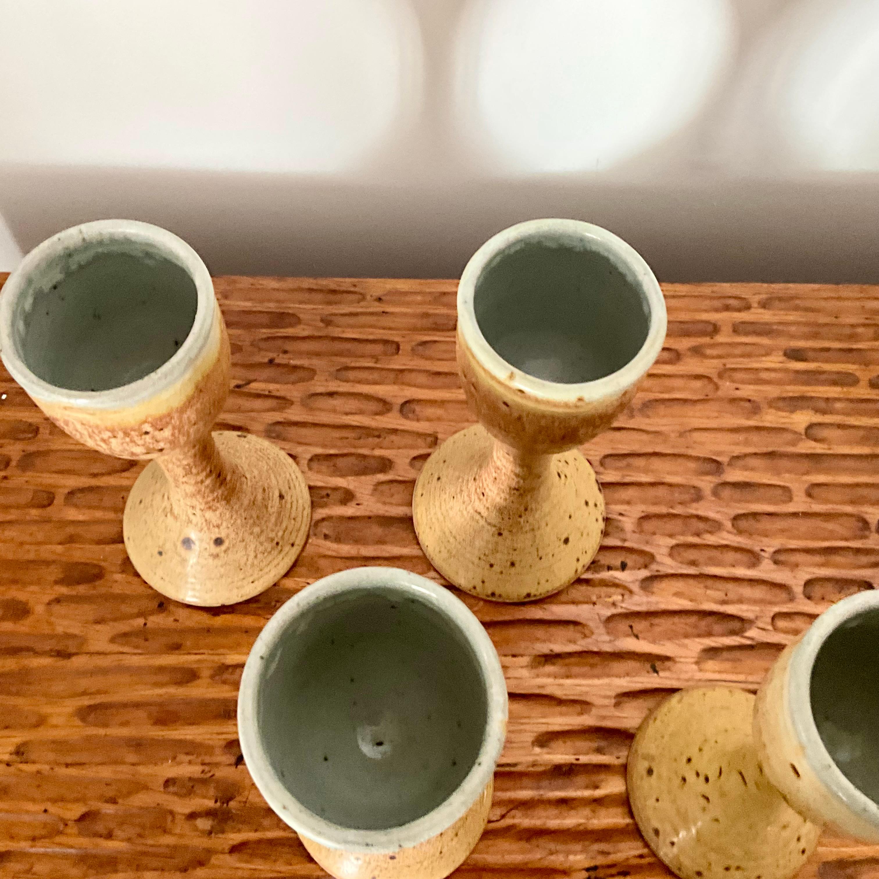 Set of Four Joel Knanishu Signed Studio Pottery Goblets, Hand-Thrown Mid-Centur For Sale 2