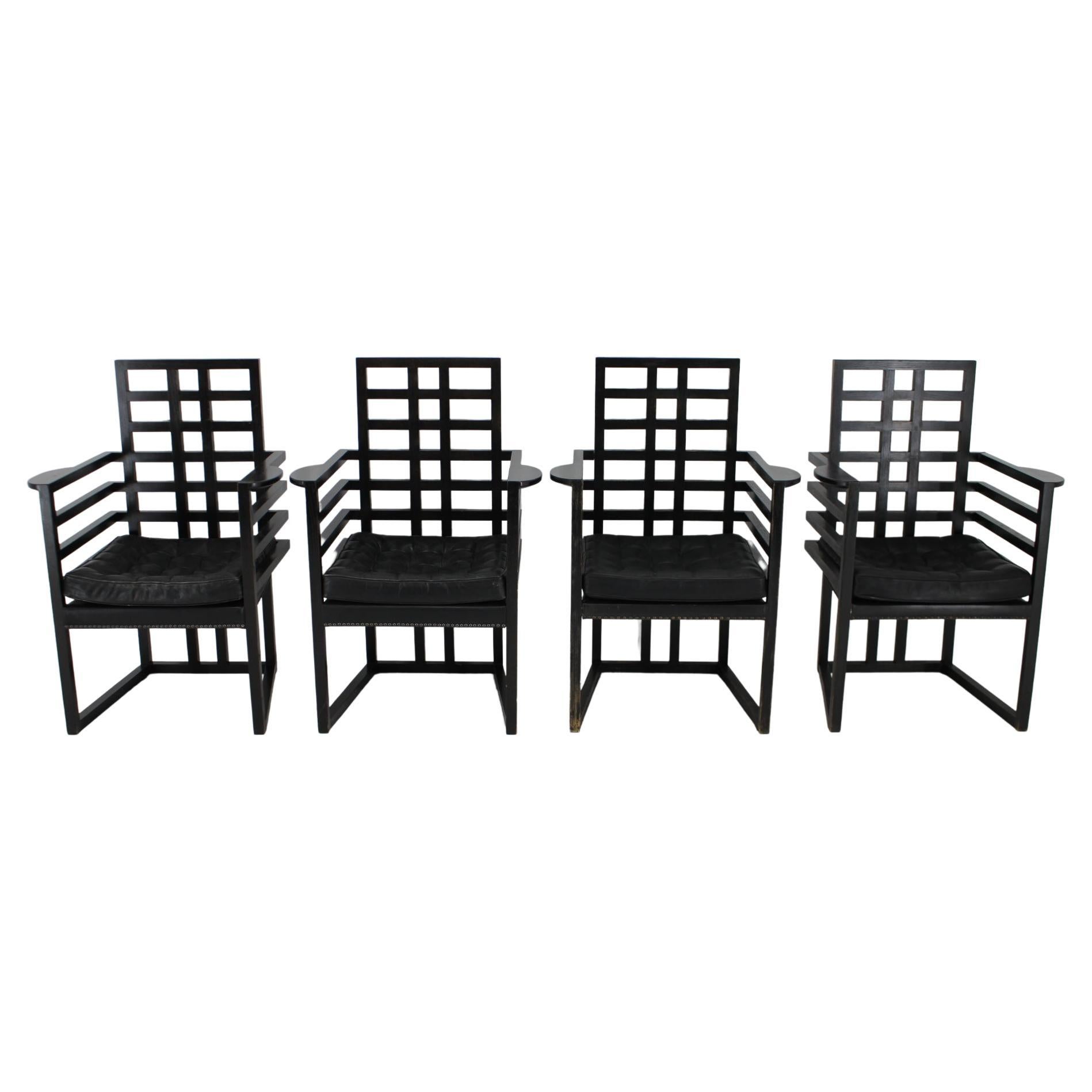 Set of Four Josef Hoffmann Armloffel Chairs Made by Wittmann, Austria