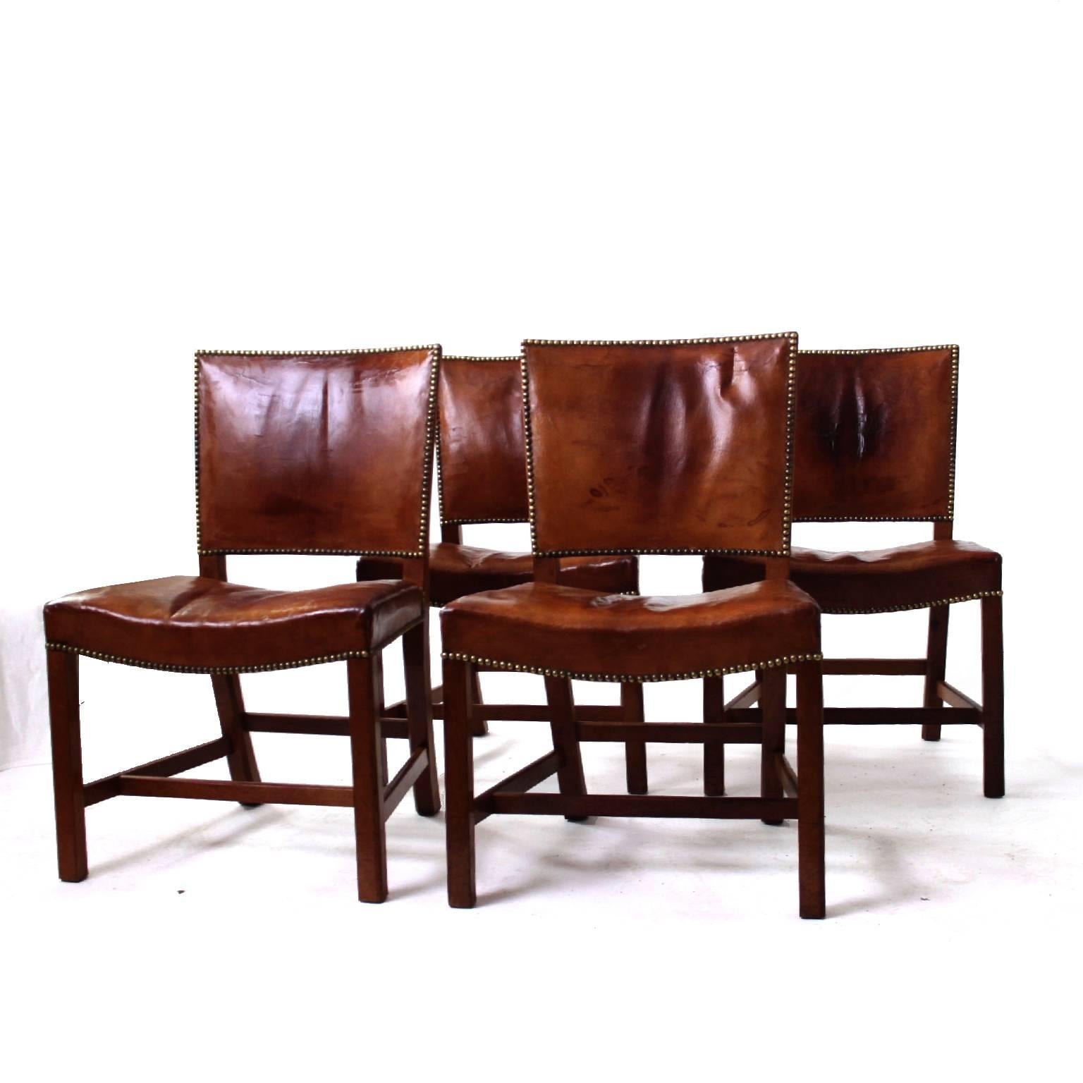 Set of Four Kaare Klint Red Chairs Mahogany and Original Niger Leather 6