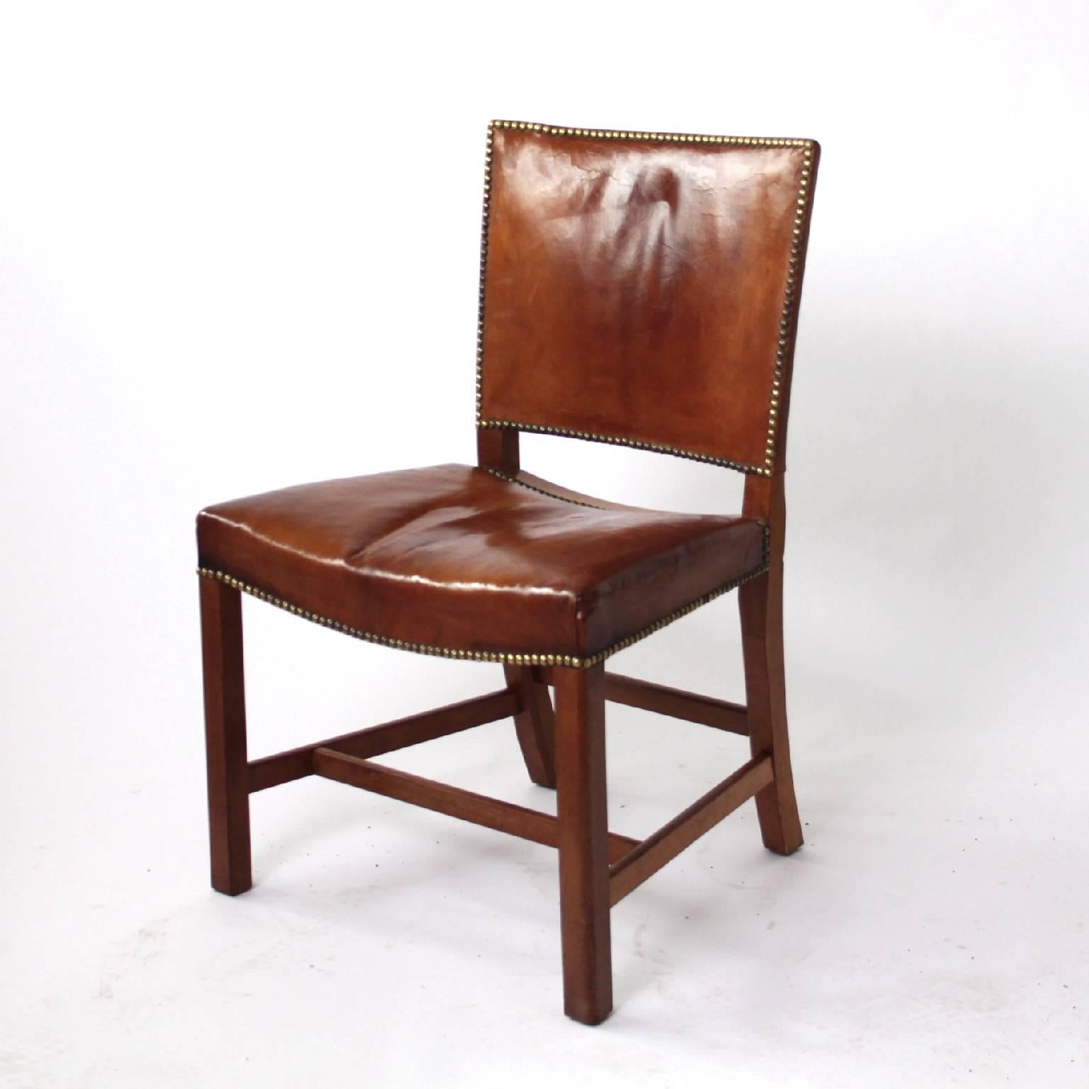 Set of Four Kaare Klint Red Chairs Mahogany and Original Niger Leather In Good Condition In Copenhagen, DK