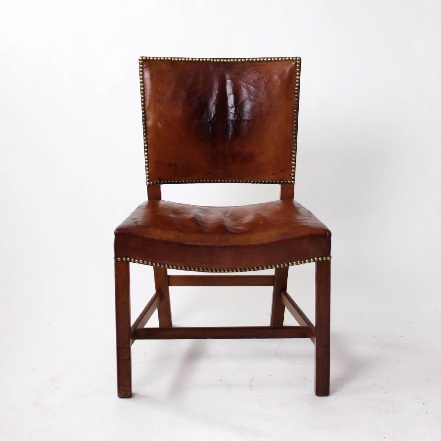 Mid-20th Century Set of Four Kaare Klint Red Chairs Mahogany and Original Niger Leather