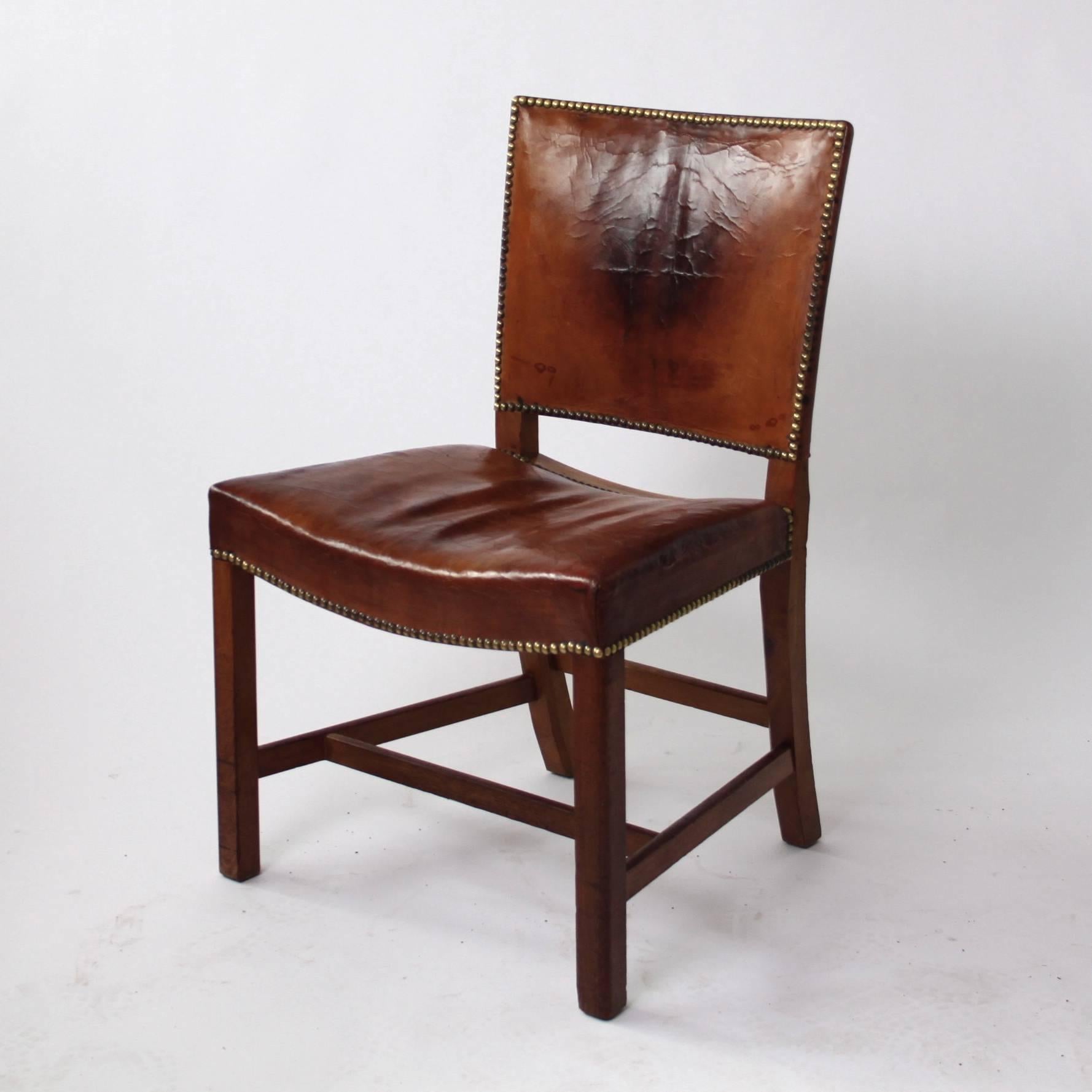 Set of Four Kaare Klint Red Chairs Mahogany and Original Niger Leather 1