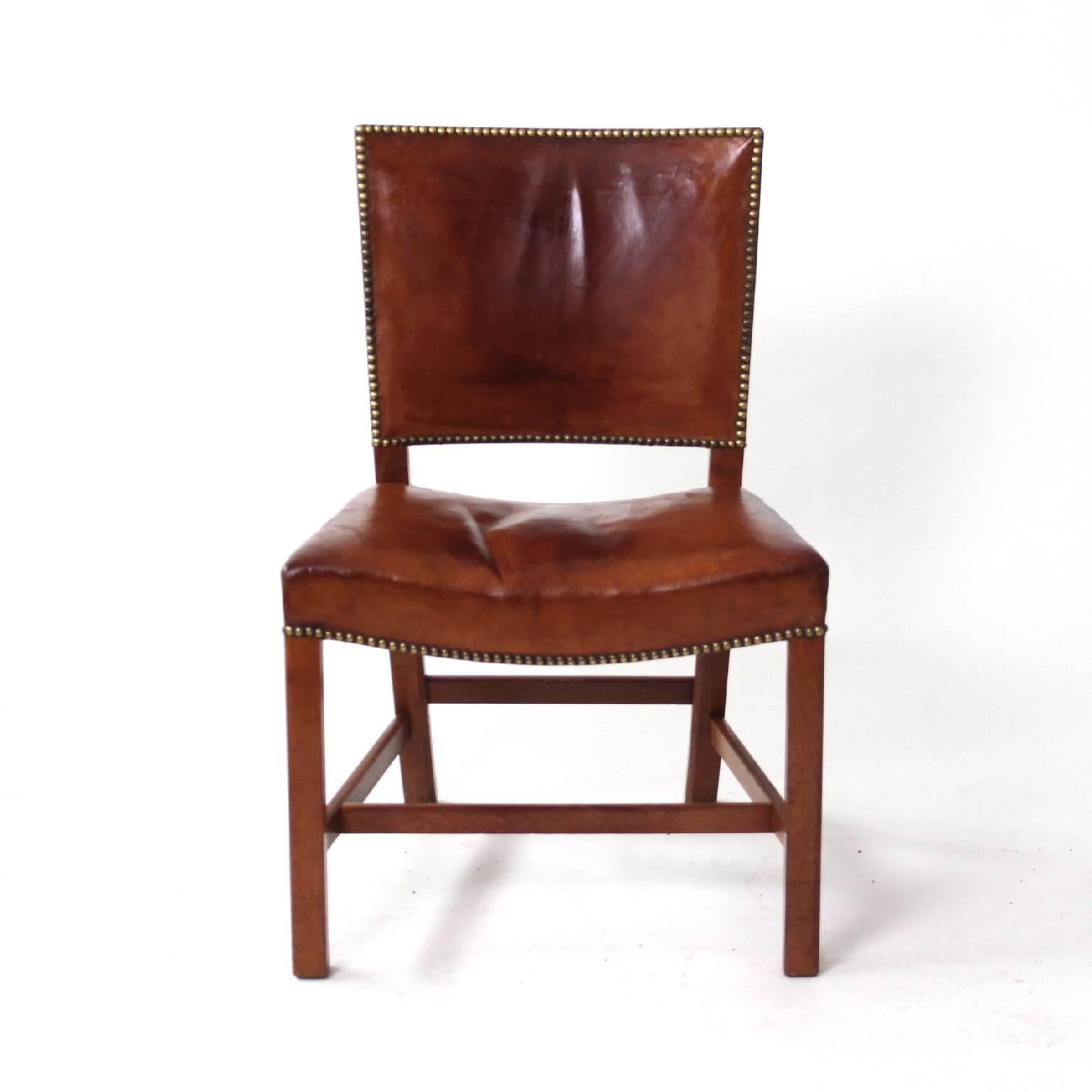 Set of Four Kaare Klint Red Chairs Mahogany and Original Niger Leather 2