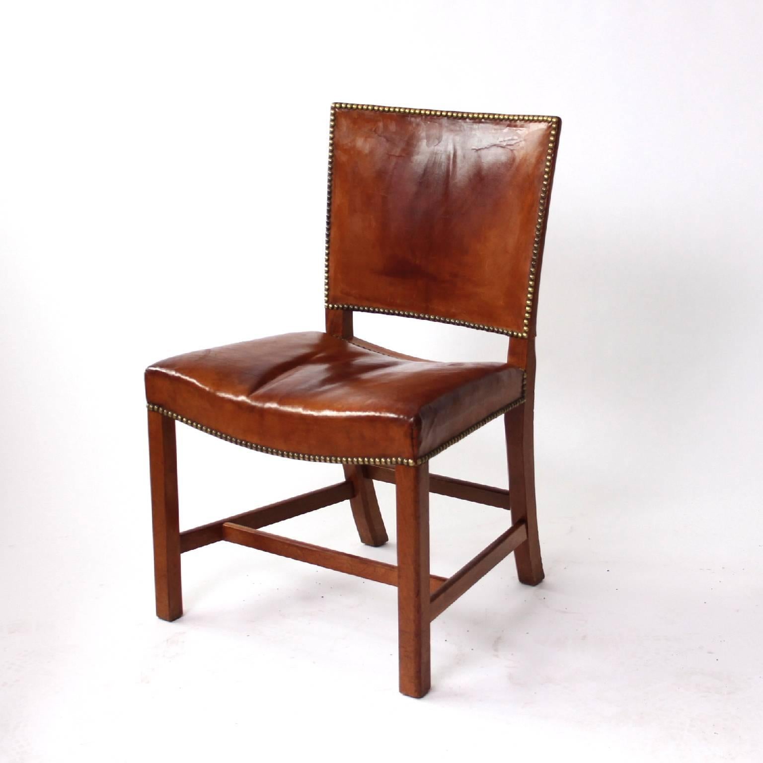 Set of Four Kaare Klint Red Chairs Mahogany and Original Niger Leather 3