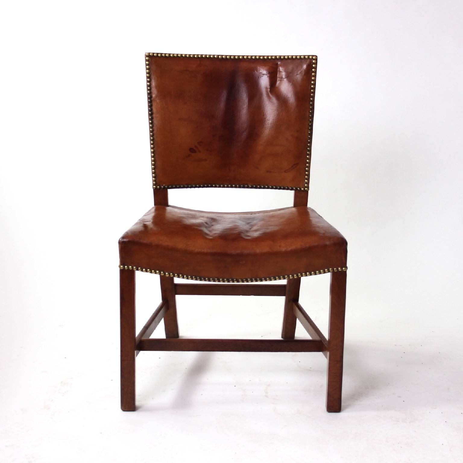 Set of Four Kaare Klint Red Chairs Mahogany and Original Niger Leather 4