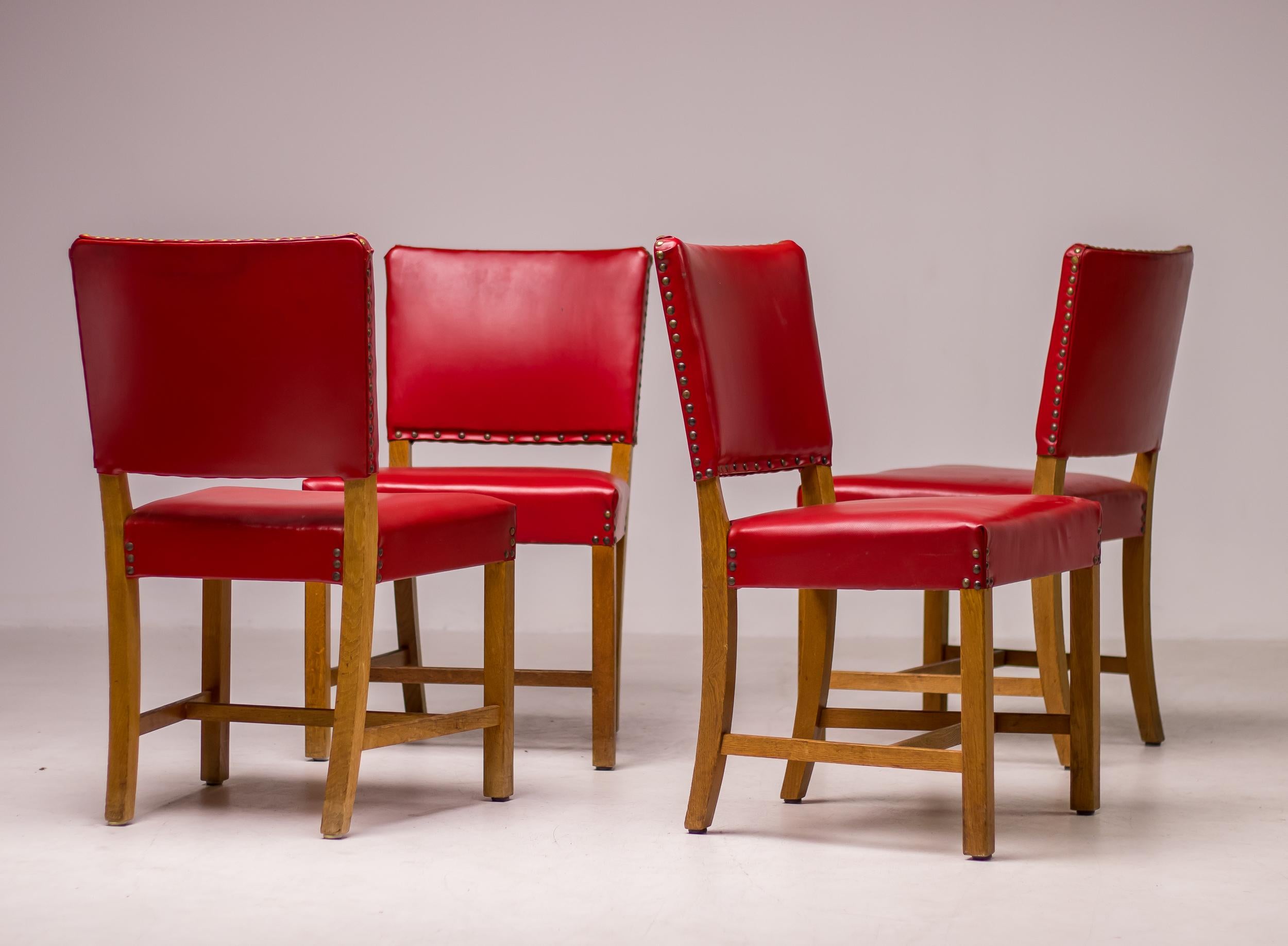 Set of Four Kaare Klint ‘The Red Chair’ Model 3949 Chairs by Rud Rasmussen For Sale 3