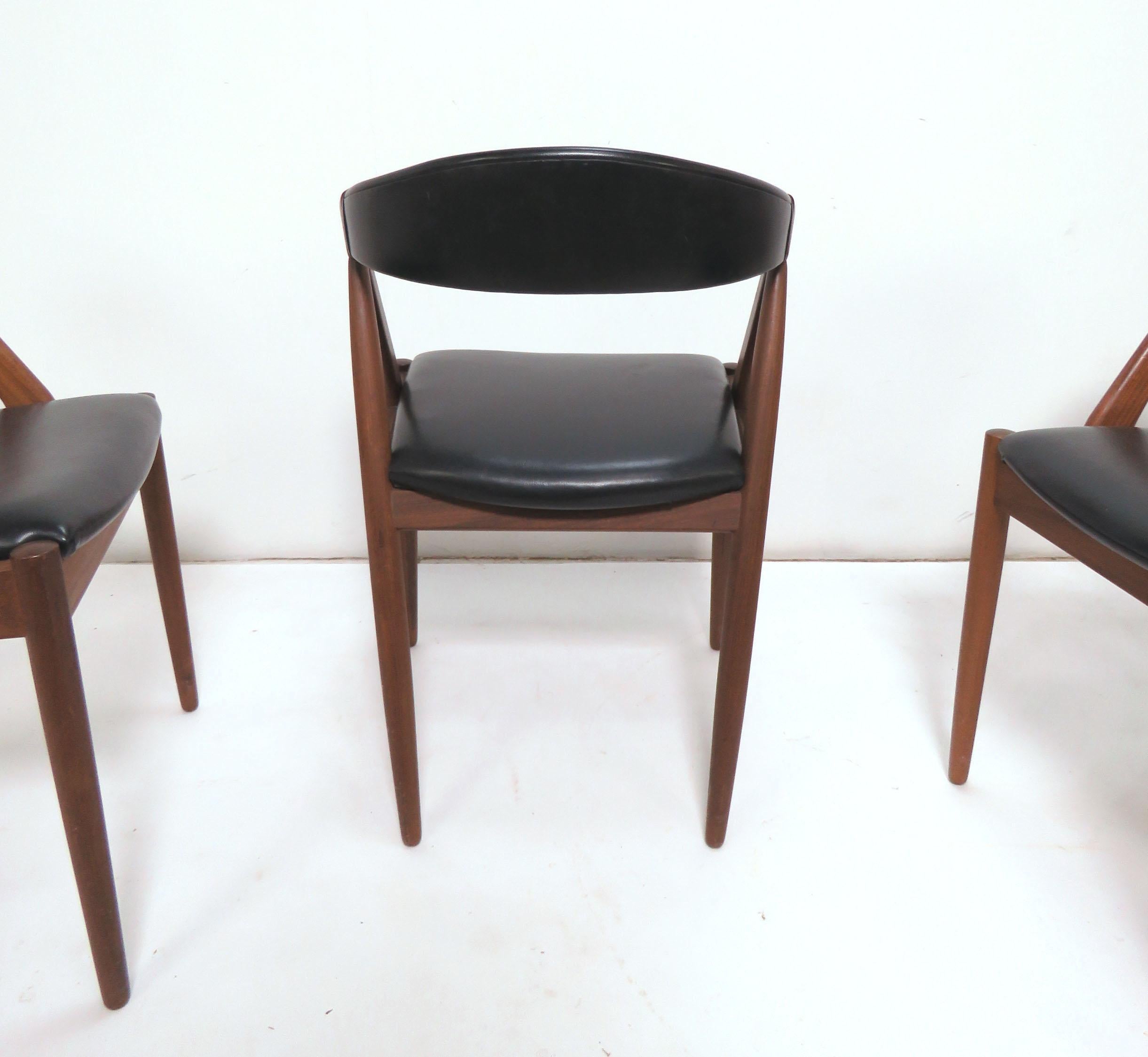 Set of Four Kai Kristiansen Danish Teak Dining Chairs, circa 1960s In Good Condition In Peabody, MA