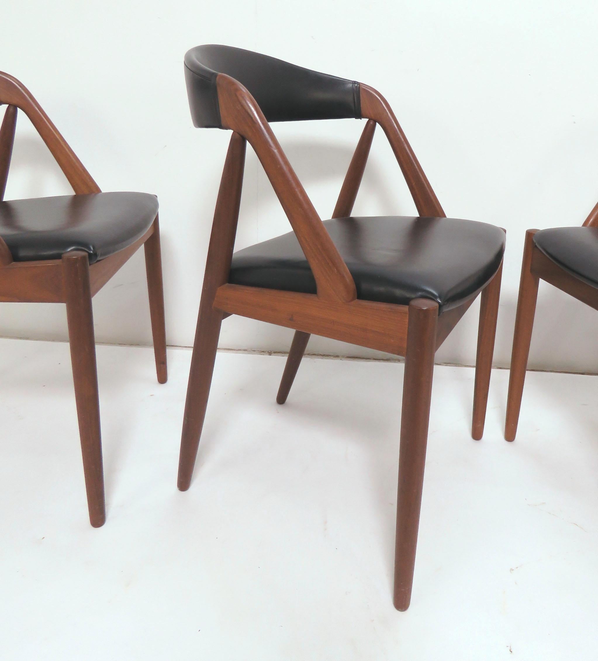 Upholstery Set of Four Kai Kristiansen Danish Teak Dining Chairs, circa 1960s
