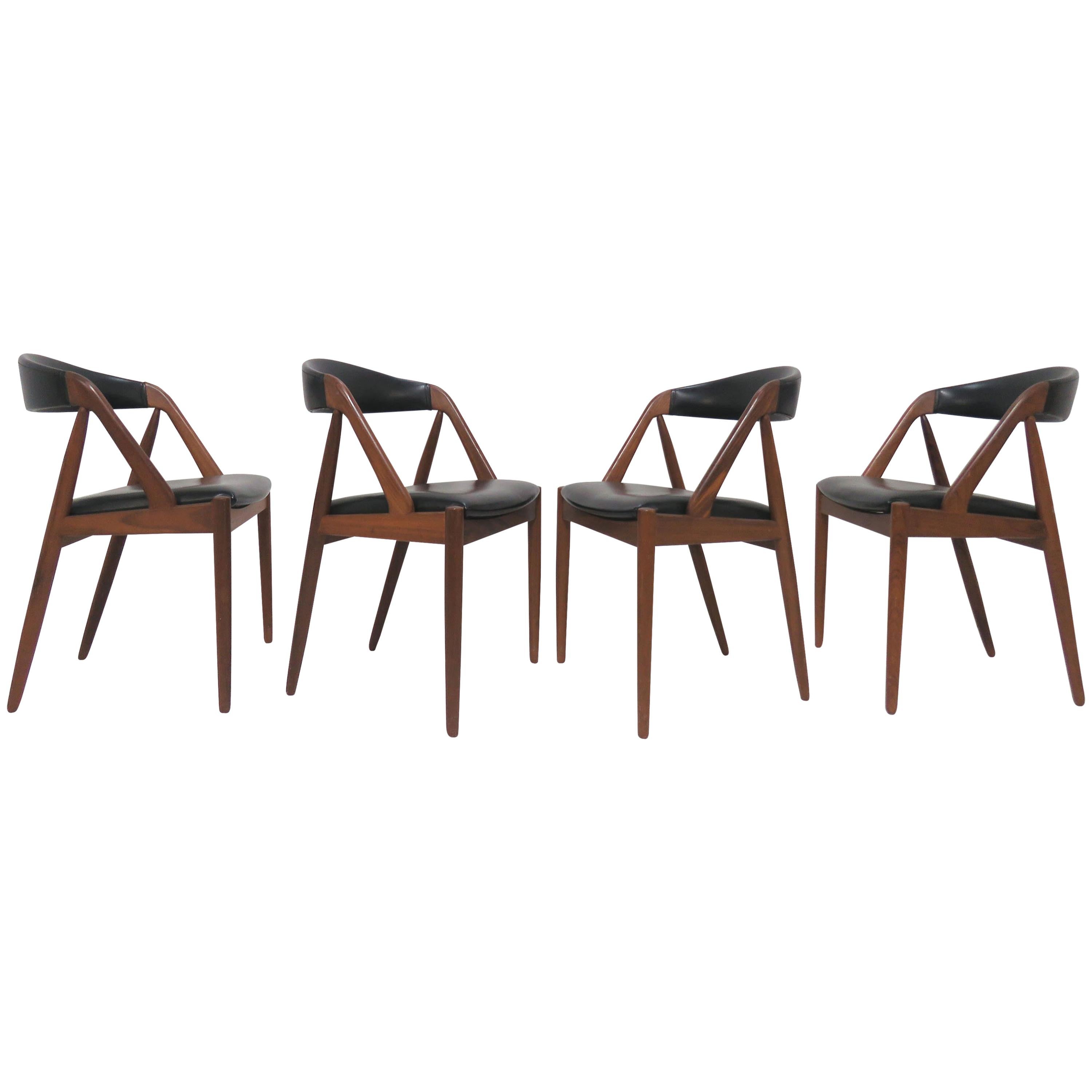 Set of Four Kai Kristiansen Danish Teak Dining Chairs, circa 1960s