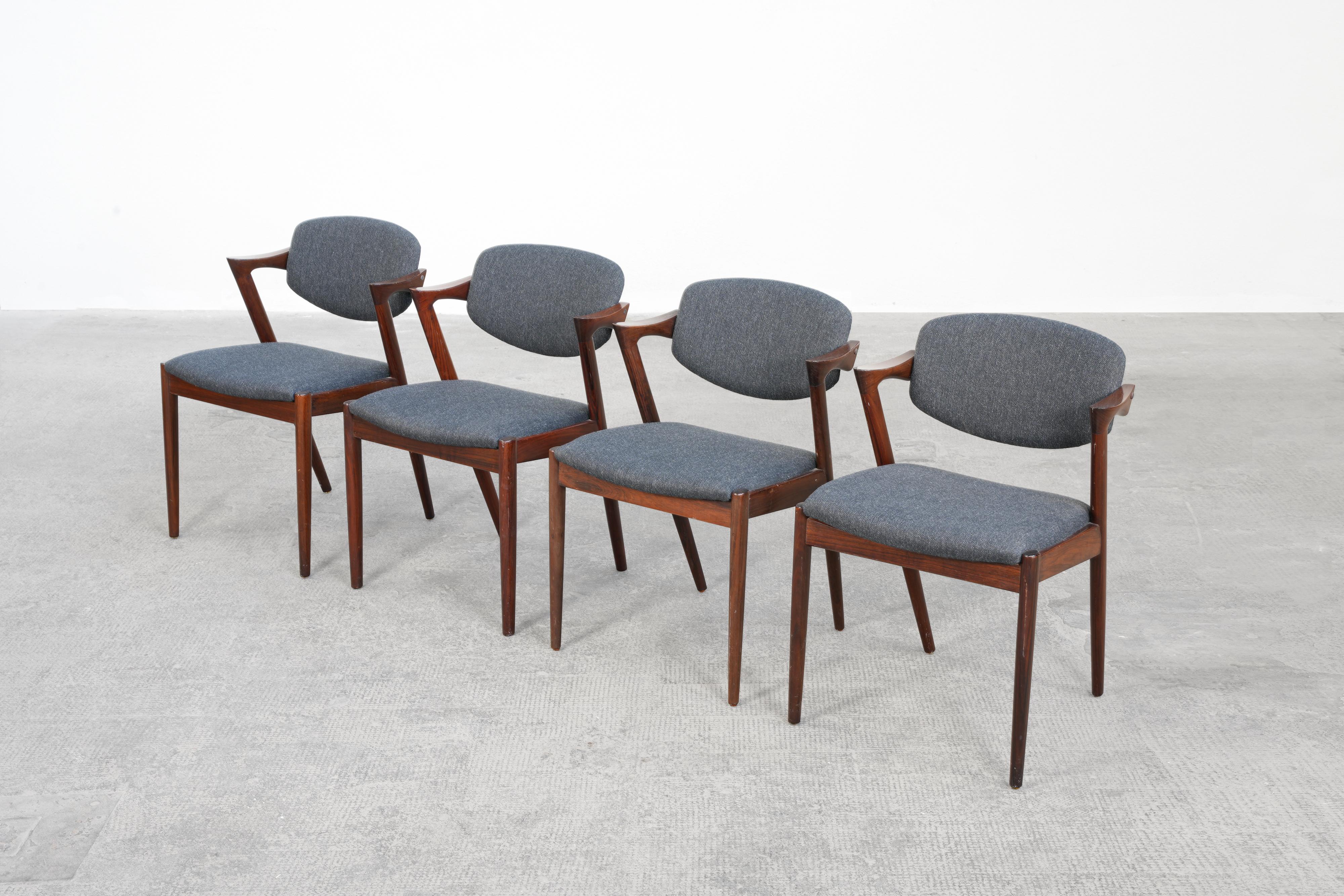Set of four Kai Kristiansen Dining Chairs Armchairs, S. Andersen New Upholstery For Sale 5