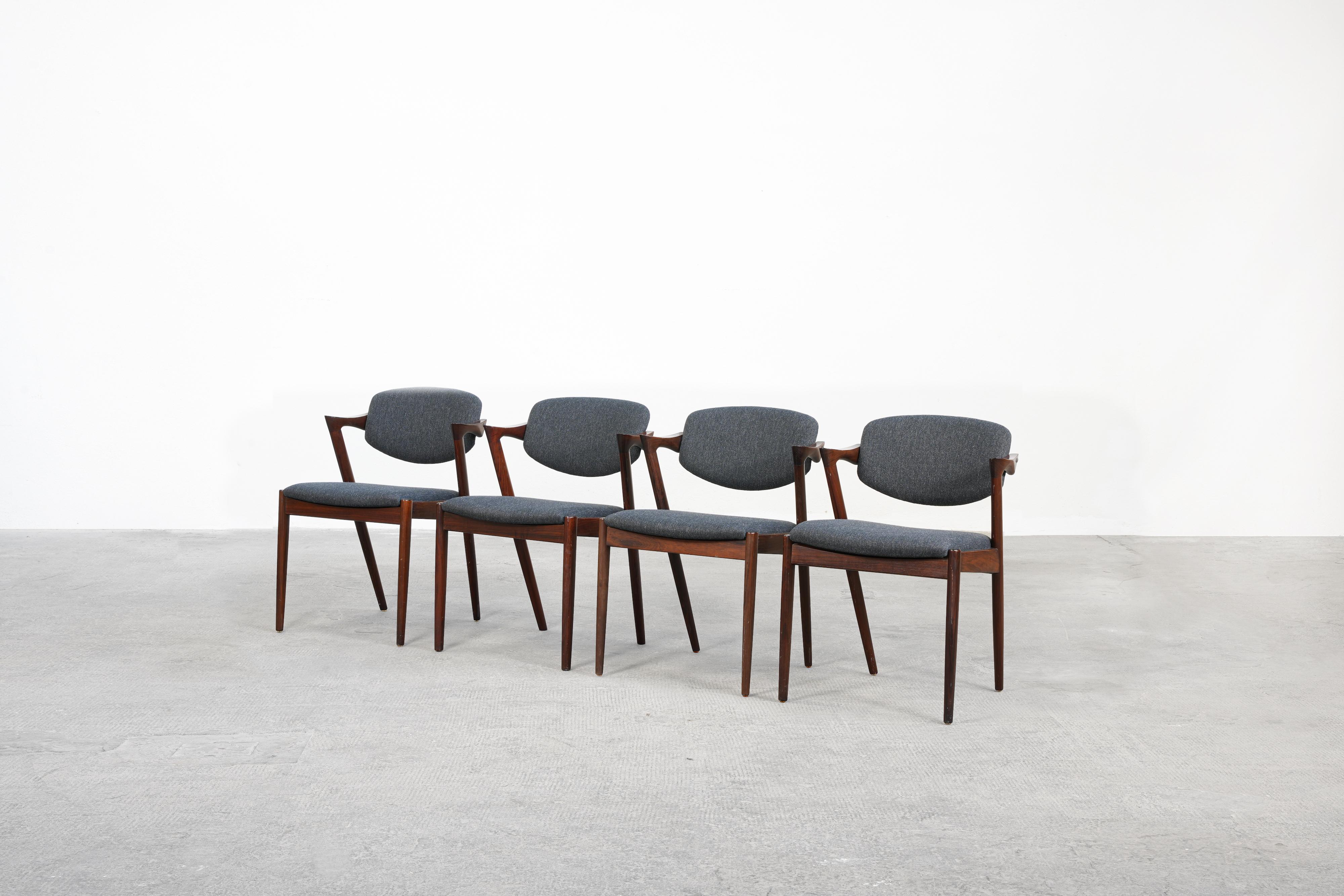 Set of four Kai Kristiansen Dining Chairs Armchairs, S. Andersen New Upholstery In Excellent Condition For Sale In Berlin, DE