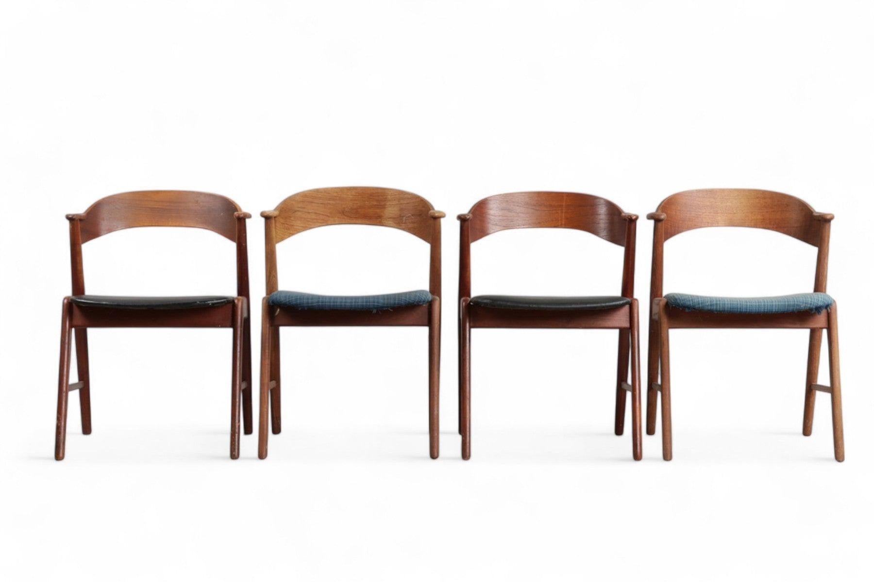 Mid-Century moderno Set di quattro sedie da pranzo Kai Kristiansen Modello 32 in teak in vendita