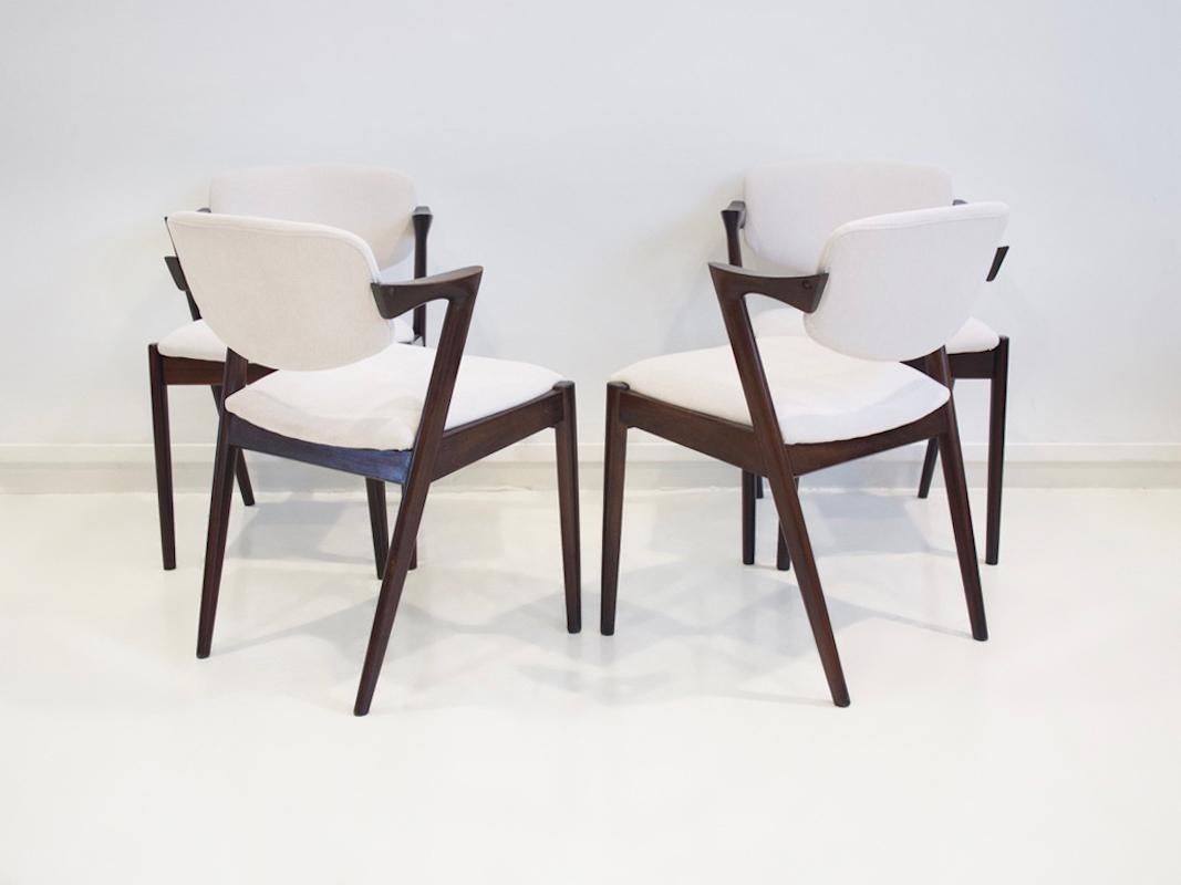 20th Century Set of Four Kai Kristiansen Model 42 Chairs with White Upholstery