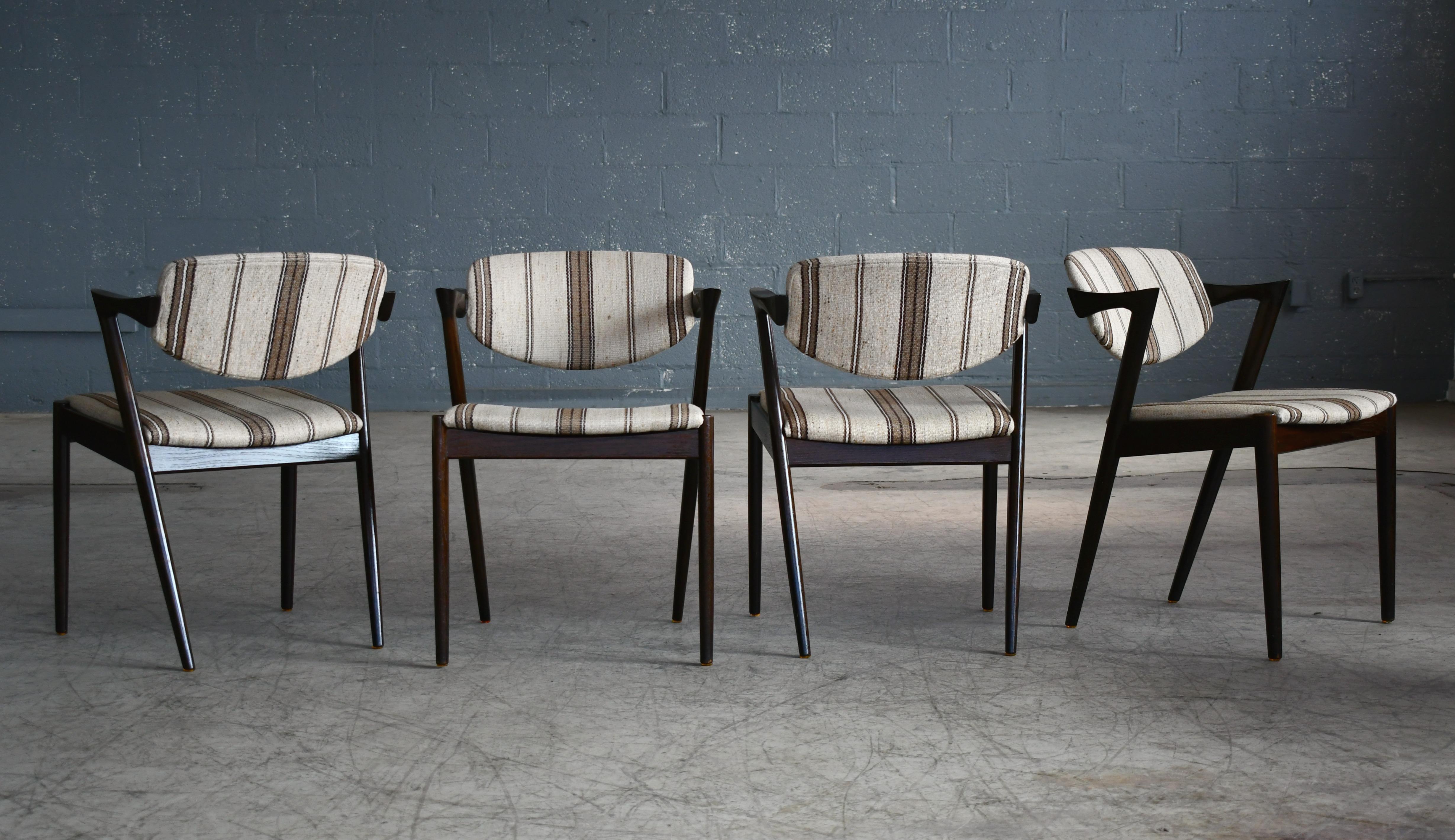 Mid-Century Modern Set of Four Kai Kristiansen Model 42 Dining Chairs in Rosewood Stained Oak