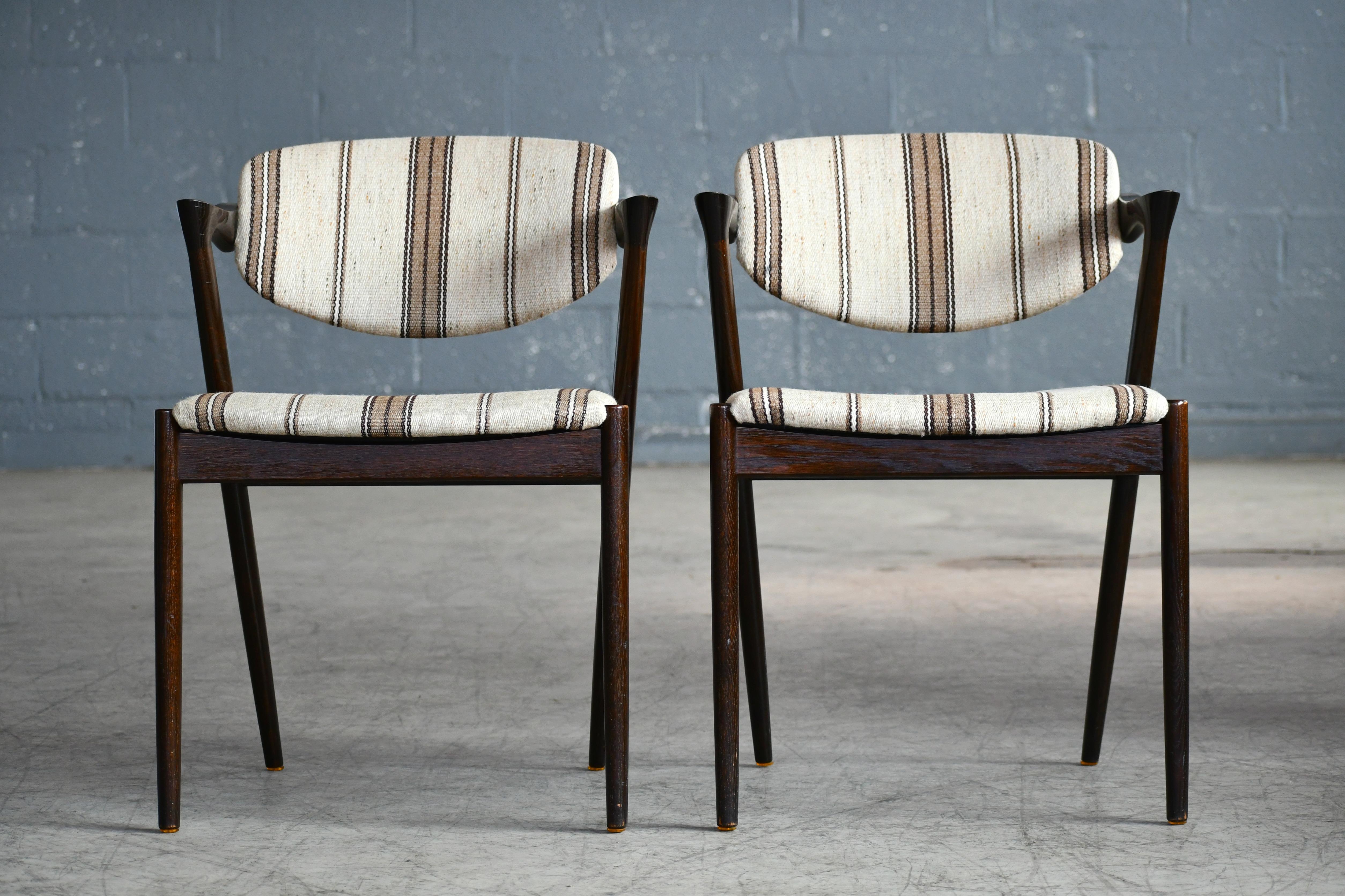 Teak Set of Four Kai Kristiansen Model 42 Dining Chairs in Rosewood Stained Oak