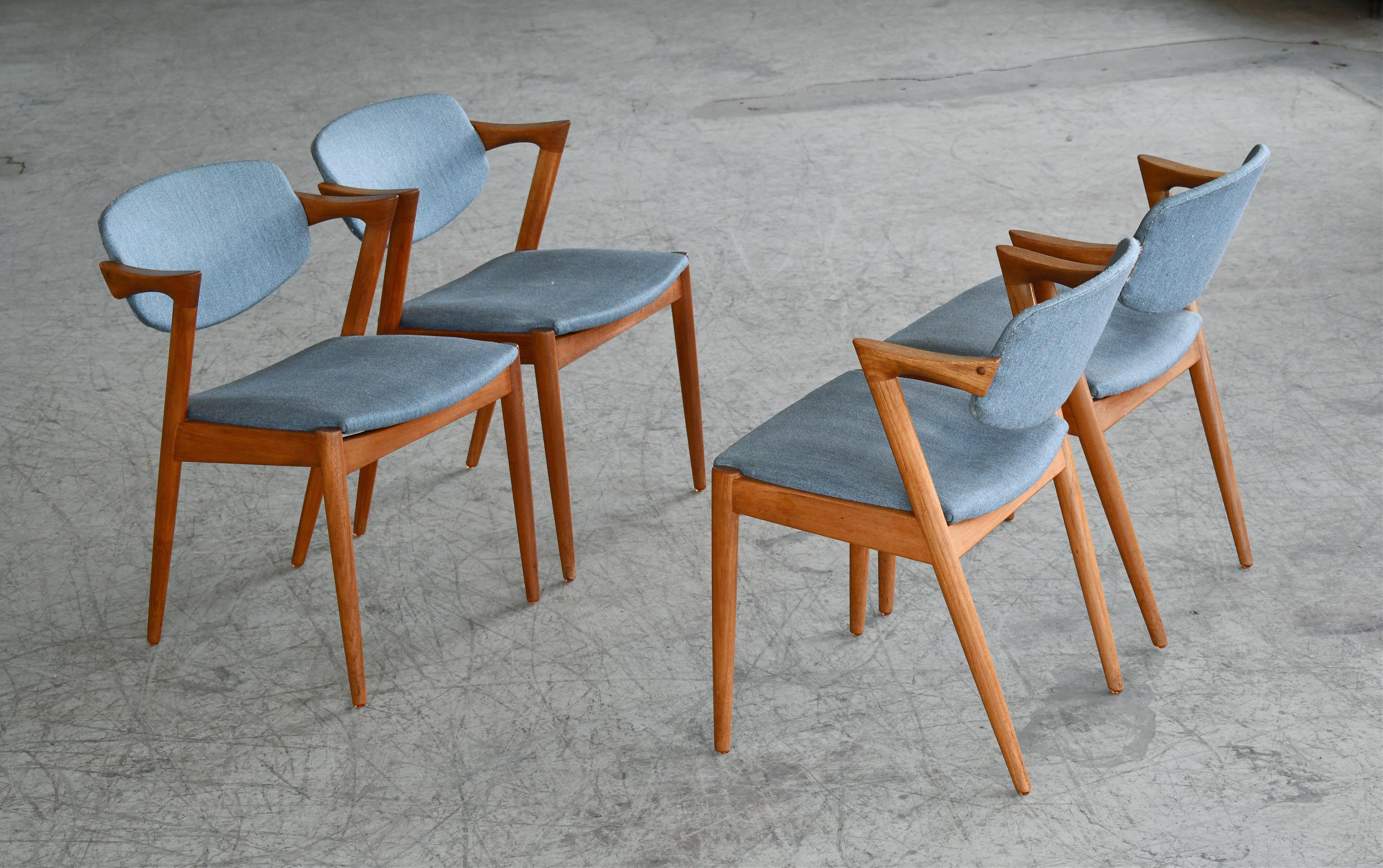 Set of Four Kai Kristiansen Model 42 Oak Dining Chairs Danish Midcentury 1