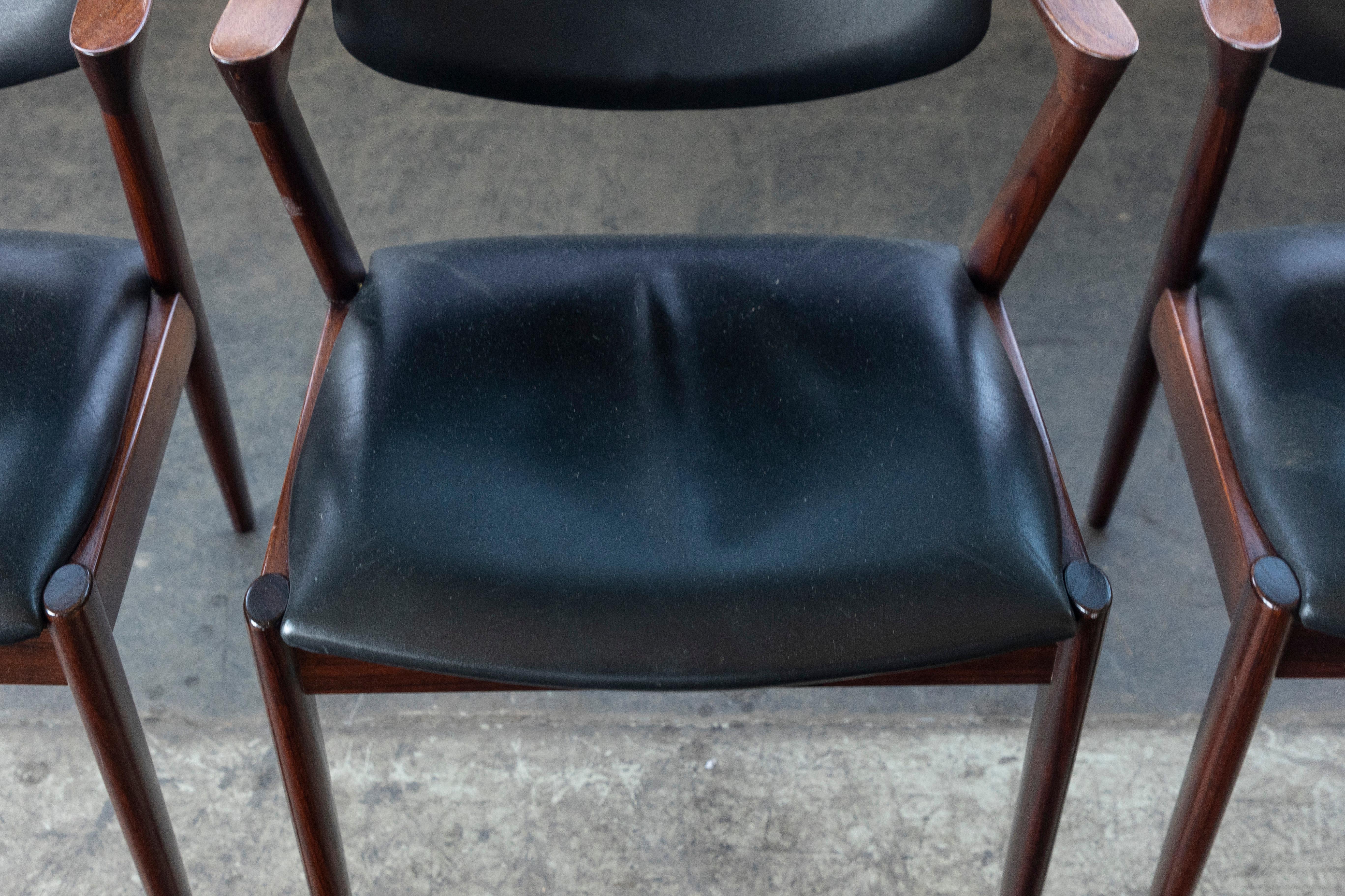 Set of Four Kai Kristiansen Model 42 Rosewood Dining Chairs Danish Midcentury 3