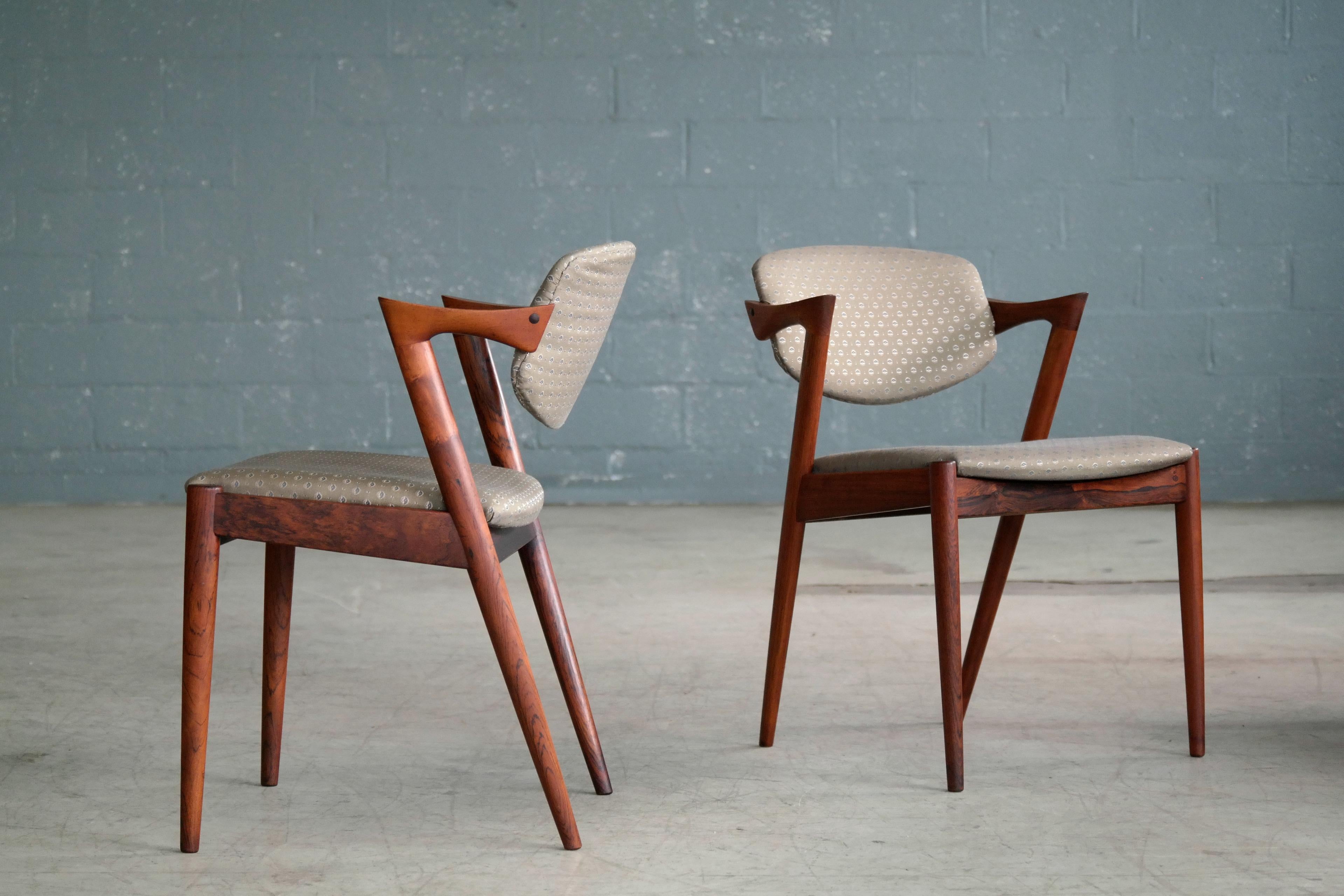 Mid-Century Modern Set of Four Kai Kristiansen Model 42 Rosewood Dining Chairs for Schou Andersen