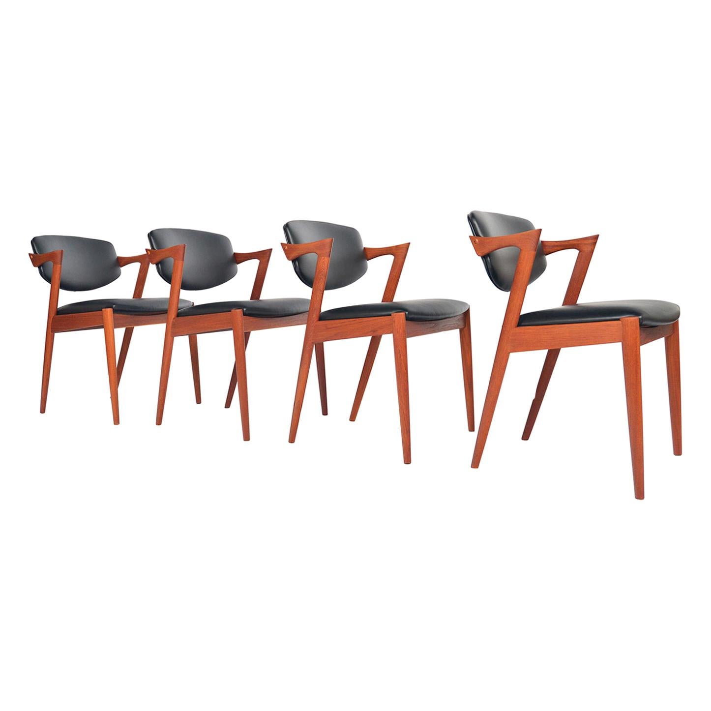 Set of Four Kai Kristiansen Model 42 Teak Dining Chairs