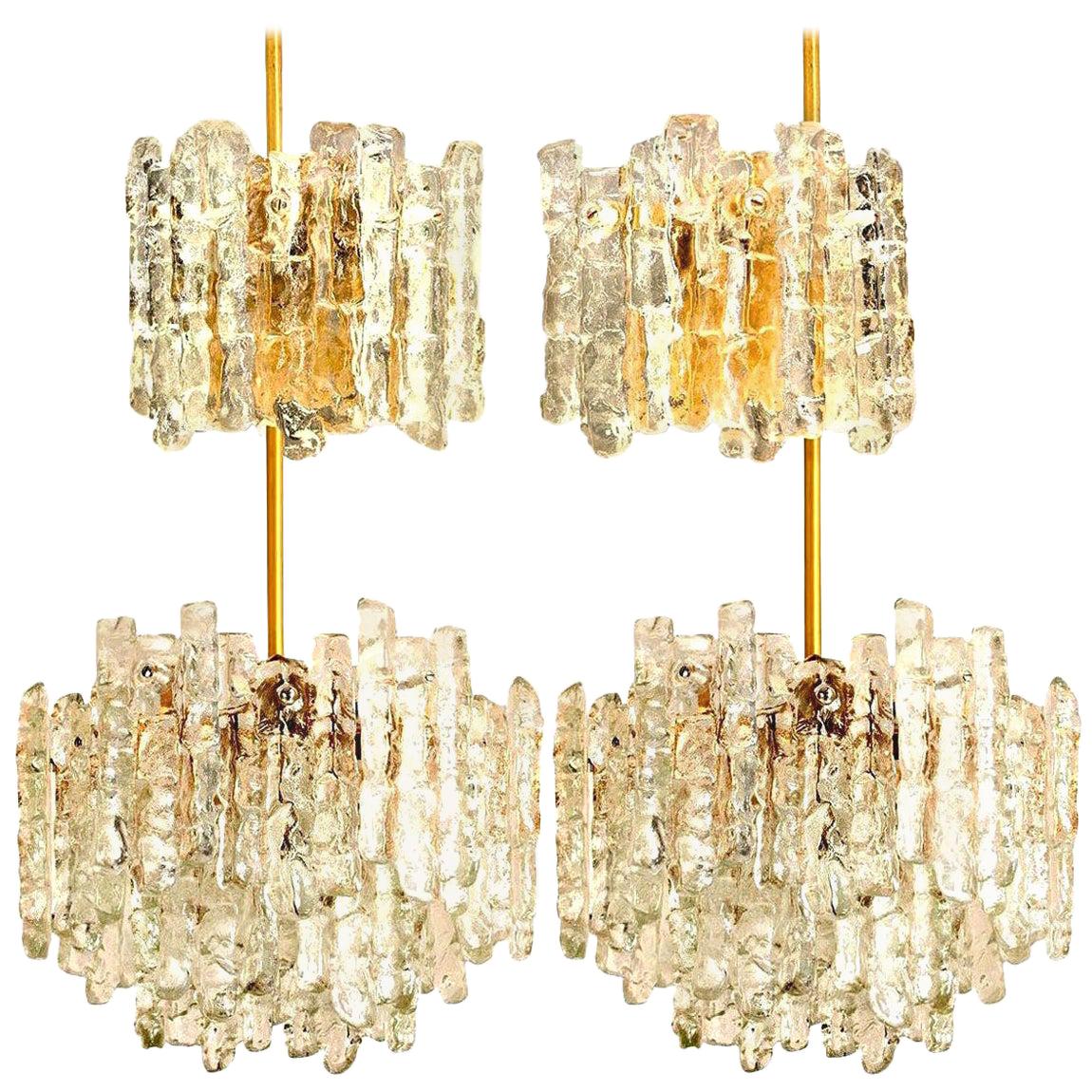 Set of 10 Kalmar Ice Glass Light Fixtures, 6 Wall Scones and 4