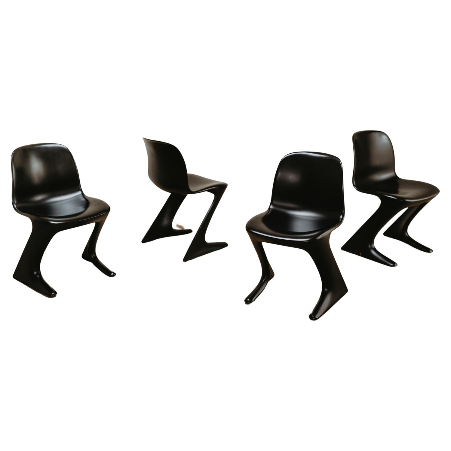 Set of 4 Cognac Leather and Steel Giotto Stoppino, "Jot" Chairs at 1stDibs