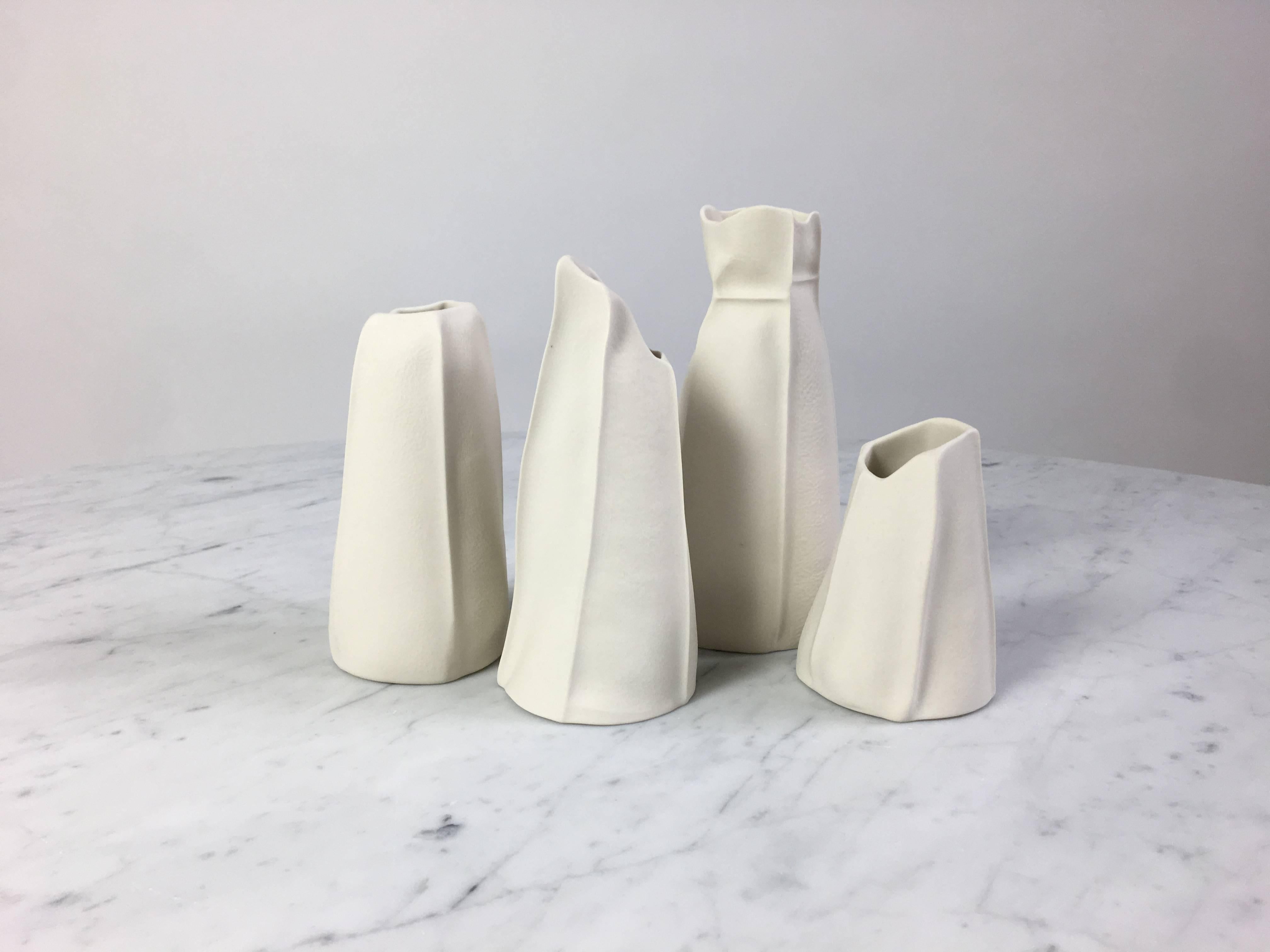 Modern Set of Four Kawa Porcelain Vases, in Stock