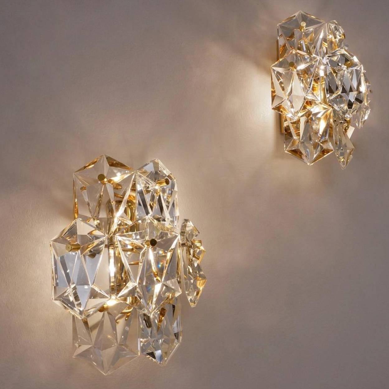 20th Century Set of Four Kinkeldey Faceted Crystal and Gilt Metal Light Fixtures, Germany For Sale