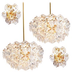 Set of Four Kinkeldey Faceted Crystal and Gilt Metal Light Fixtures, Germany