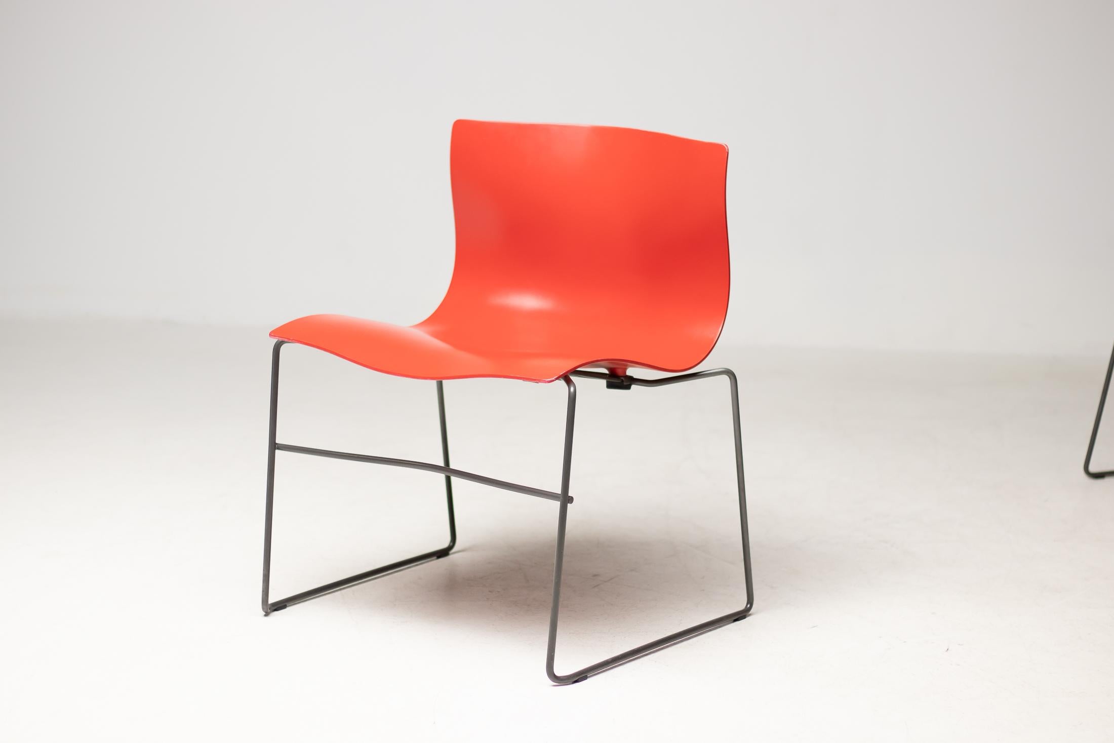 Handsome set of four Knoll Handkerchief chairs designed by Massimo and Lella Vignelli for Knoll, circa 1996. 
This particular set is in wonderful vintage condition. 
Knoll’s description of them and what the Vignelli’s stated they used as their